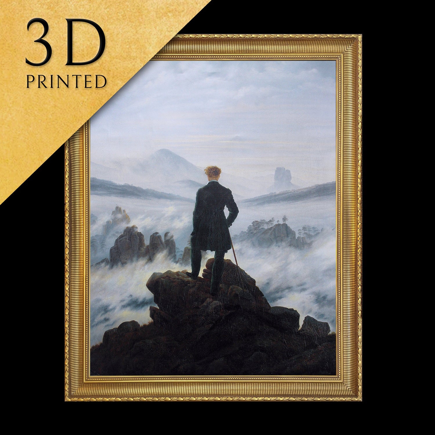 Wanderer Above the Sea by Caspar David Friedrich, 3d Printed with texture and brush strokes looks like original oil painting