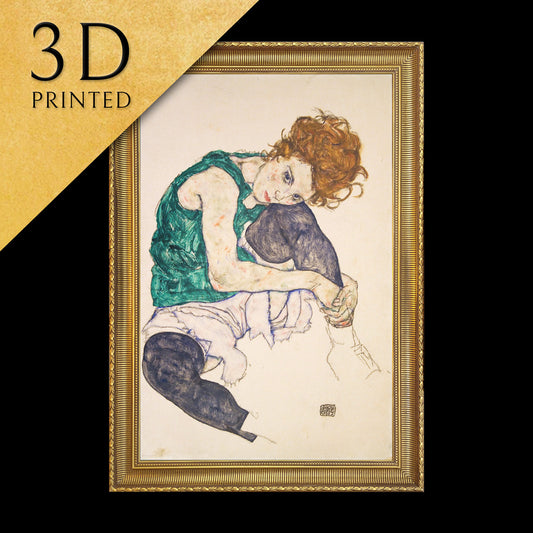 Seated Woman with Legs Drawn Up by Egon Schiele, 3d Printed with texture and brush strokes looks like original oil painting