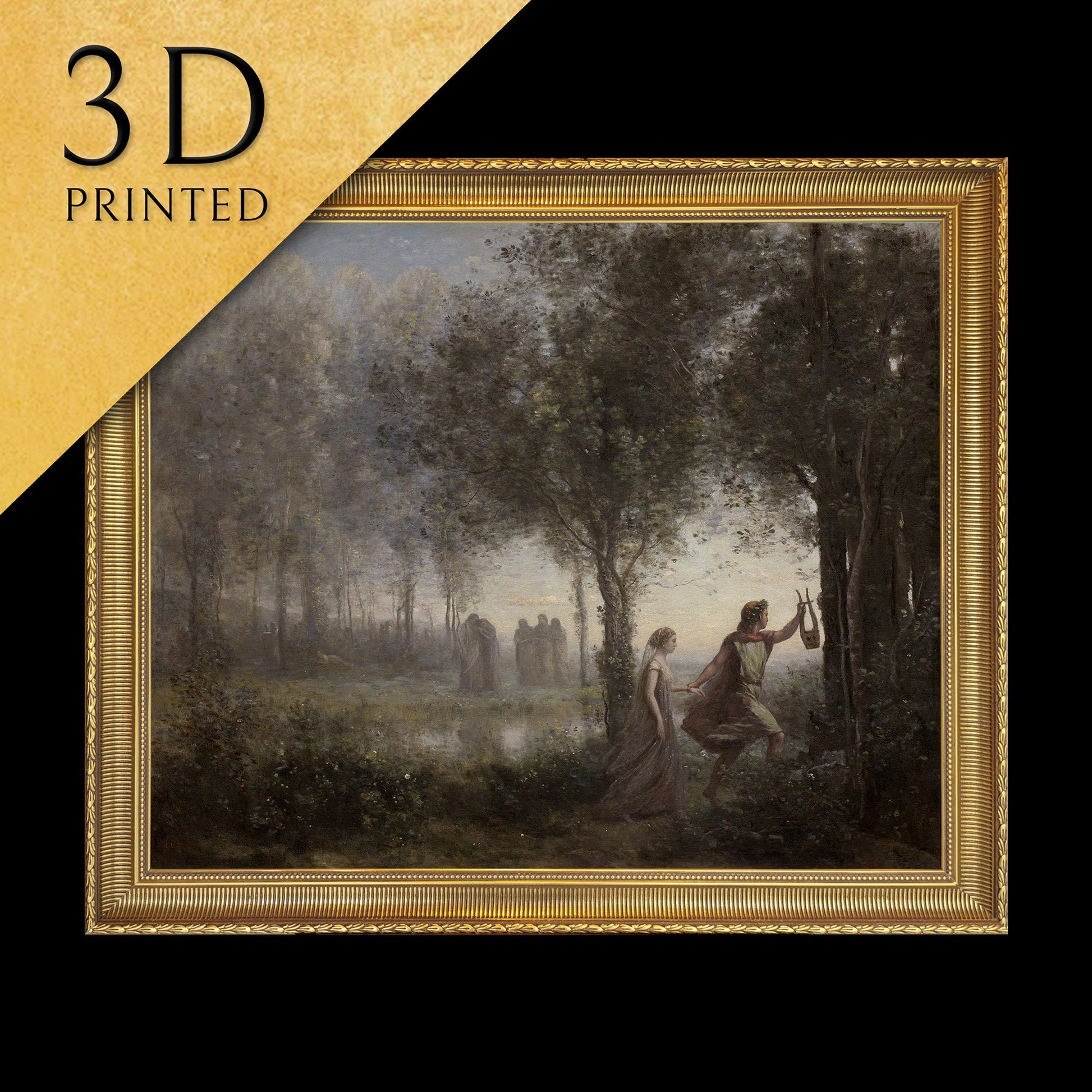 Orpheus Leading Eurydice by Jean Baptiste Corot, 3d Printed with texture and brush strokes looks like original oil painting