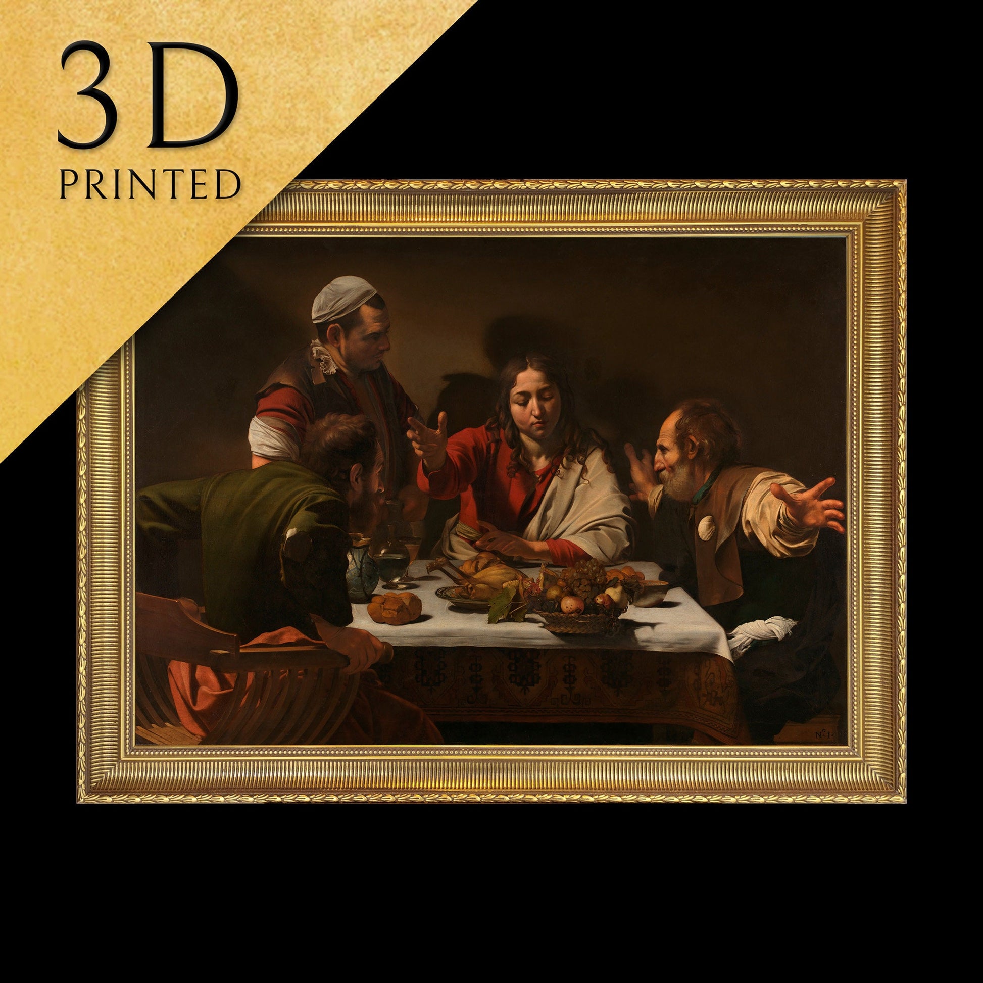 Supper at Emmaus by Caravaggio, 3d Printed with texture and brush strokes looks like original oil painting.