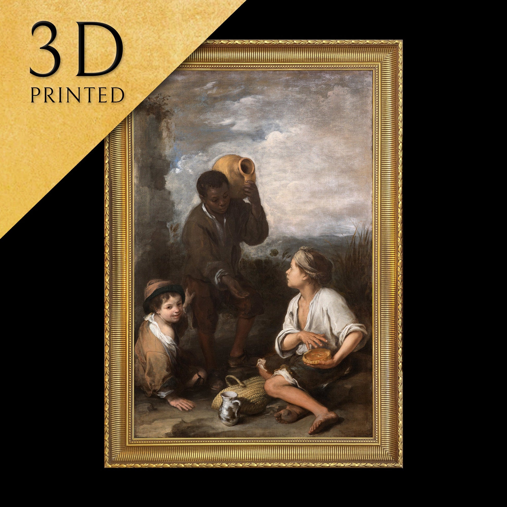 Tree Boys by Bartolomeo Estaban Murillo, 3d Printed with texture and brush strokes looks like original oil painting