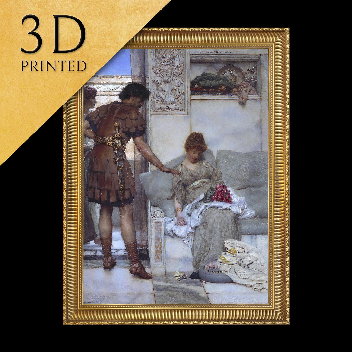 A Silent Greeting by Lawrence Alma Tadema, 3d Printed with texture and brush strokes looks like original oil painting