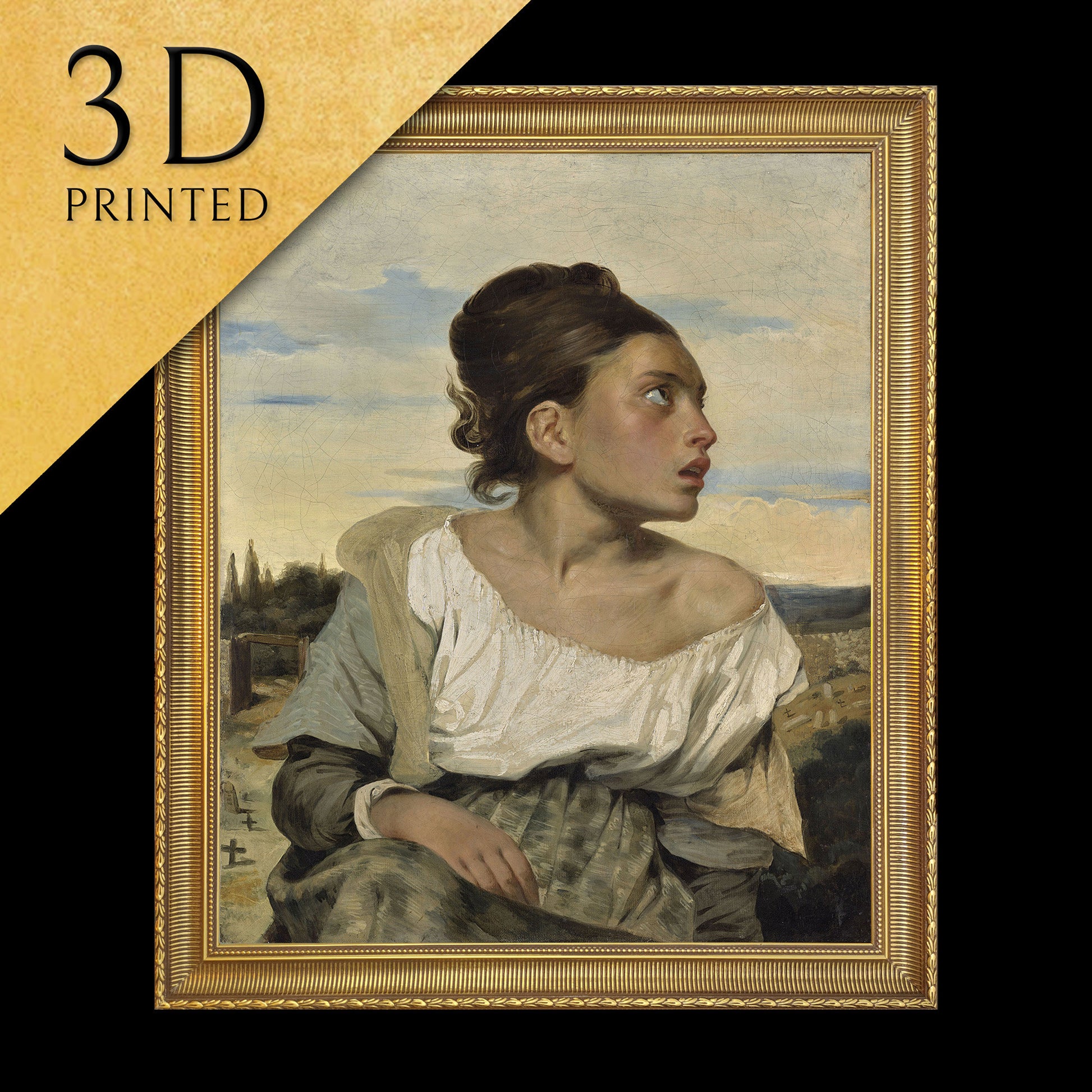 Orphan Girl at the Cemetery by Eugene Delacroix, 3d Printed with texture and brush strokes looks like original oil painting