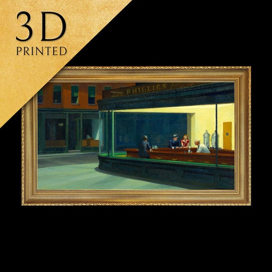 Nighthawks by Edward Hopper, 3d Printed with Brush Strokes Looks Like Original Oil Painting, Framed Artwork, Wall Decor, Wall Art, Art Print