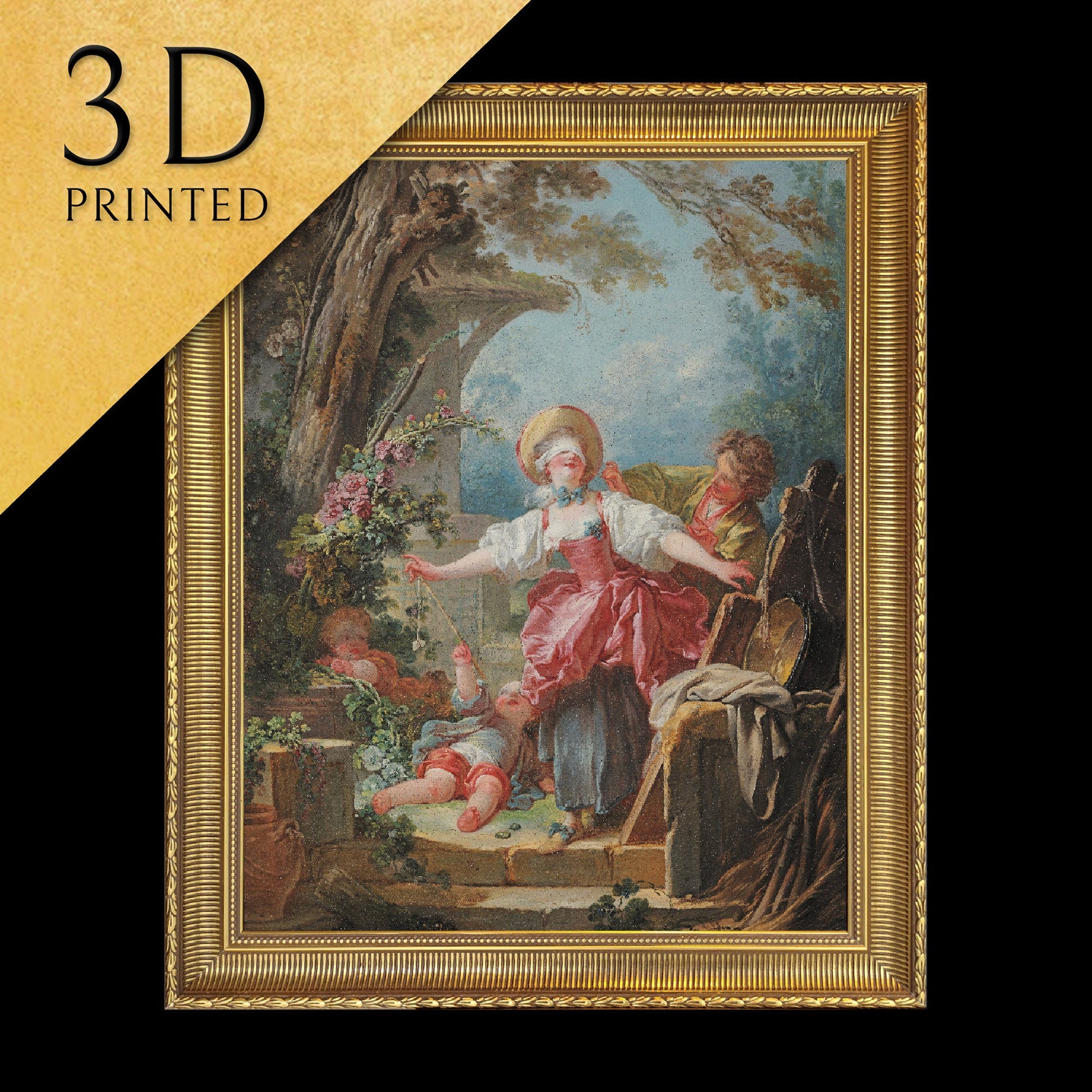 Blind Mand Buff by Jean Honorre Fragonard, 3d Printed with texture and brush strokes looks like original oil painting