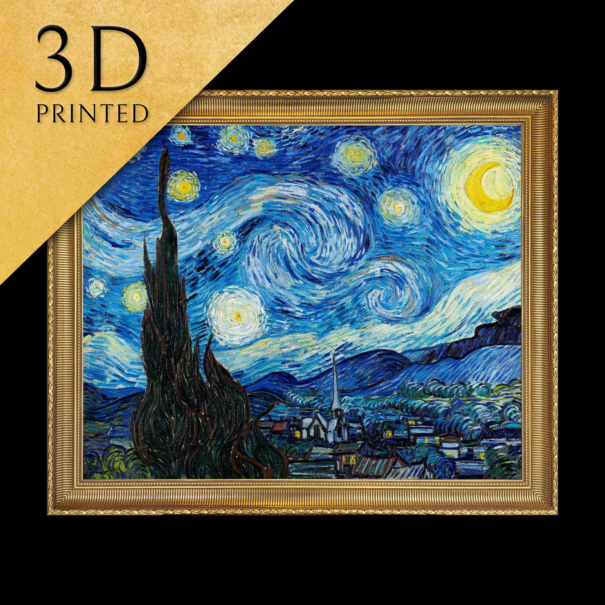 Starry Night by Vincent Van Gogh, 3d Printed with texture and brush strokes looks like original oil painting