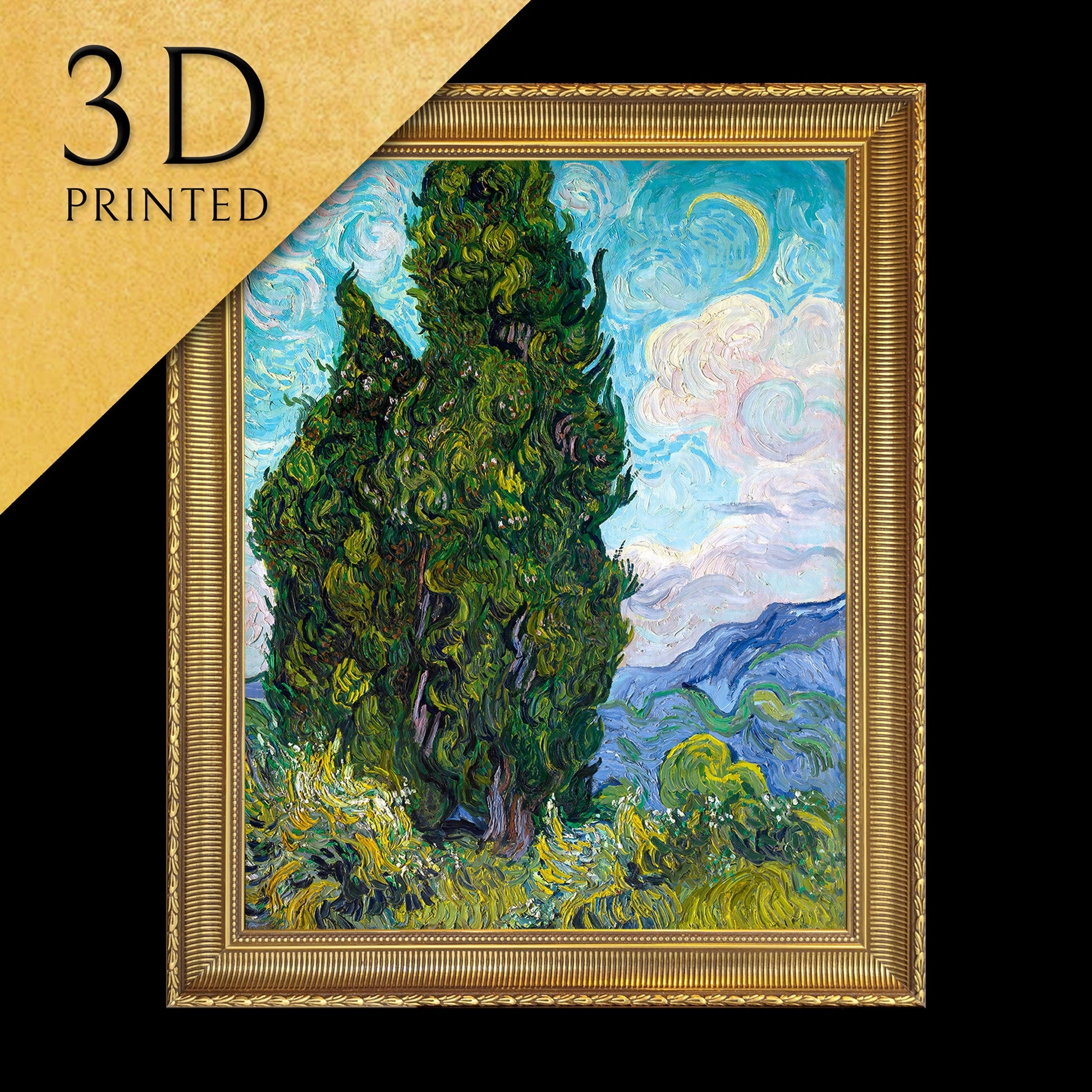 Cypresses by Vincent Van Gogh, 3d Printed with texture and brush strokes looks like original oil painting