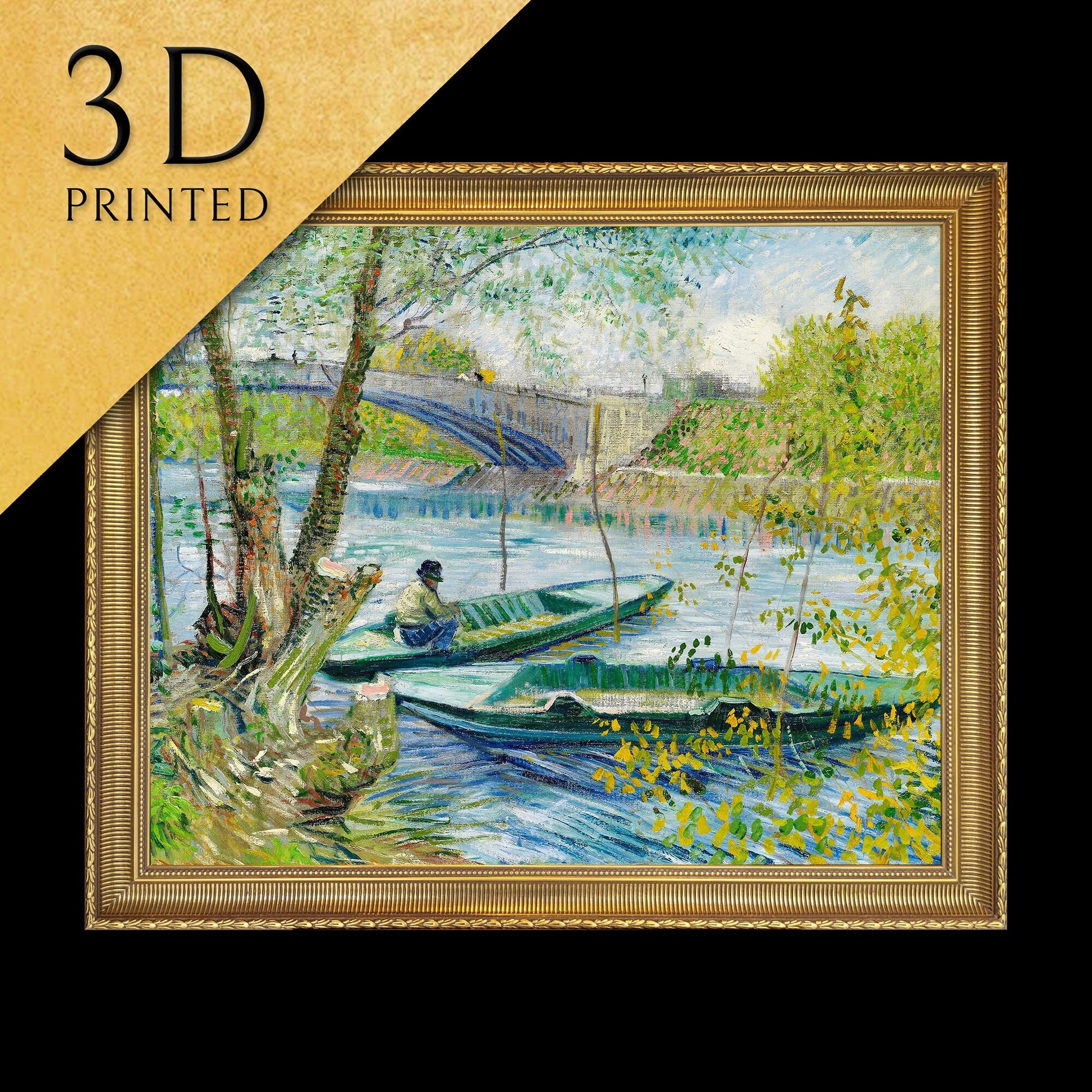 Fishing in Spring by Vincent Van Gogh, 3d Printed with texture and brush strokes looks like original oil-painting