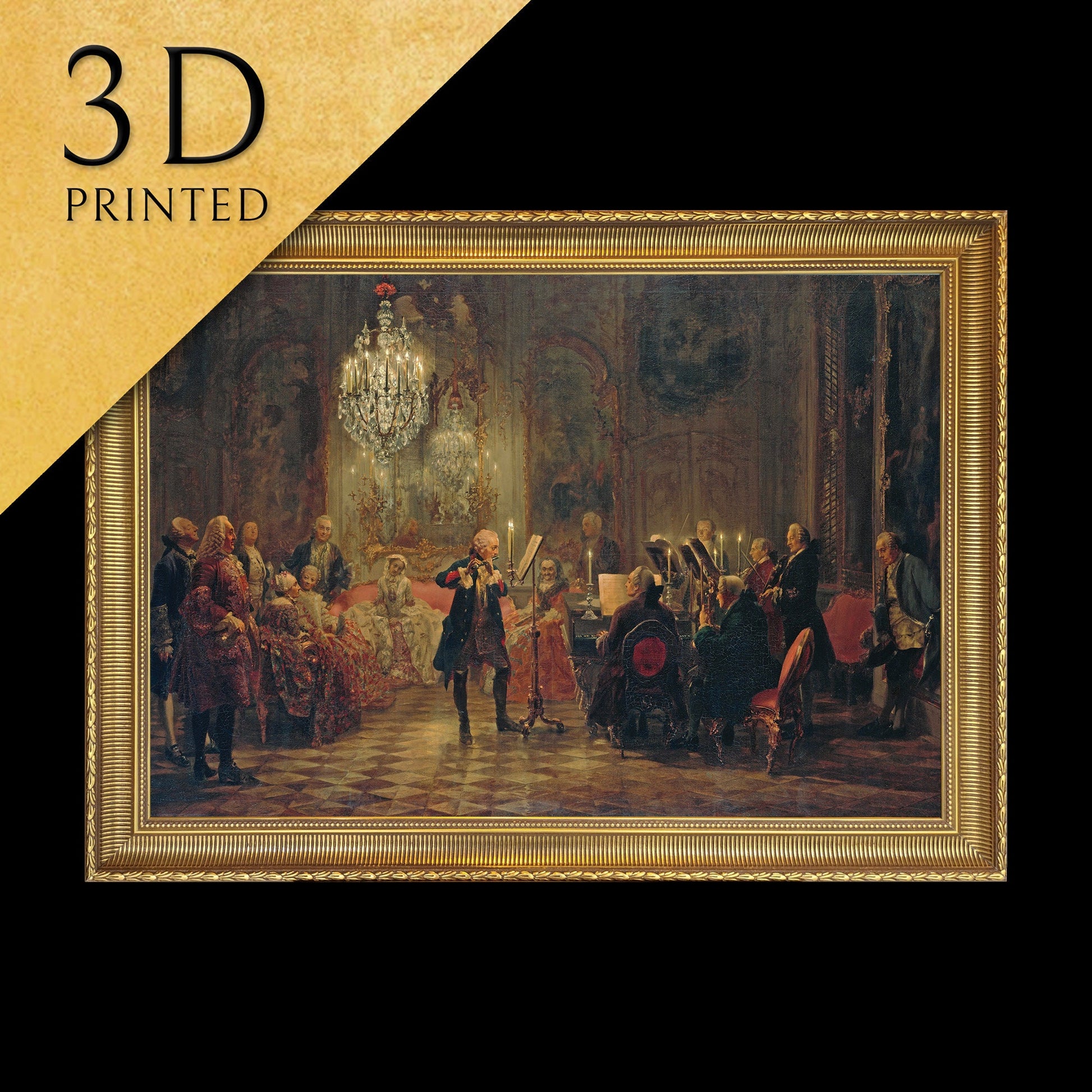 Flute Concert by Adolph Menzel, 3d Printed with texture and brush strokes looks like original oil-painting