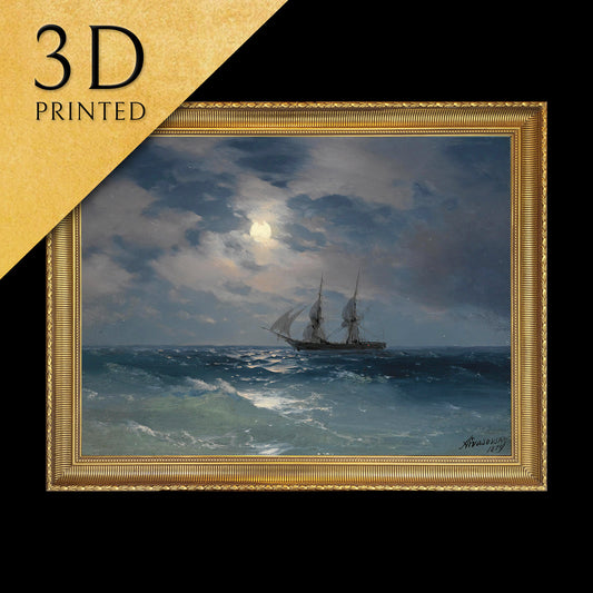 The Brig Mercury in the Moonlight by Ivan Aivazovsky, 3d Printed with texture and brush strokes looks like original oil painting