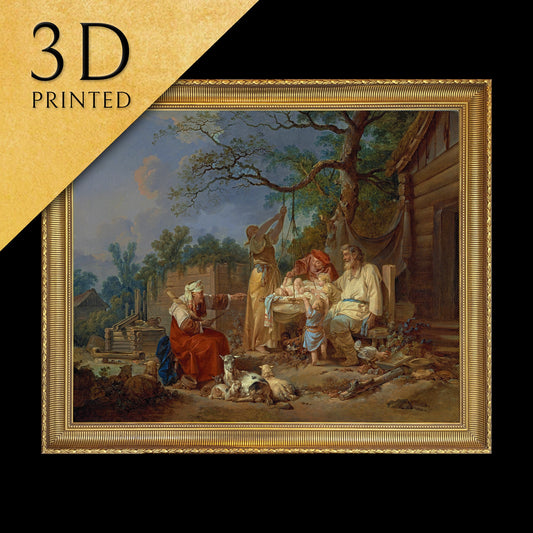 The Russian Cradle by Jean-Baptiste Le Prince, 3d Printed with texture and brush strokes looks like original oil-painting, code:094