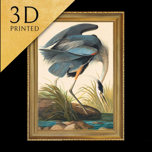 Great Blue Heron by John James Audubon, 3d Printed with texture and brush strokes looks like original oil painting