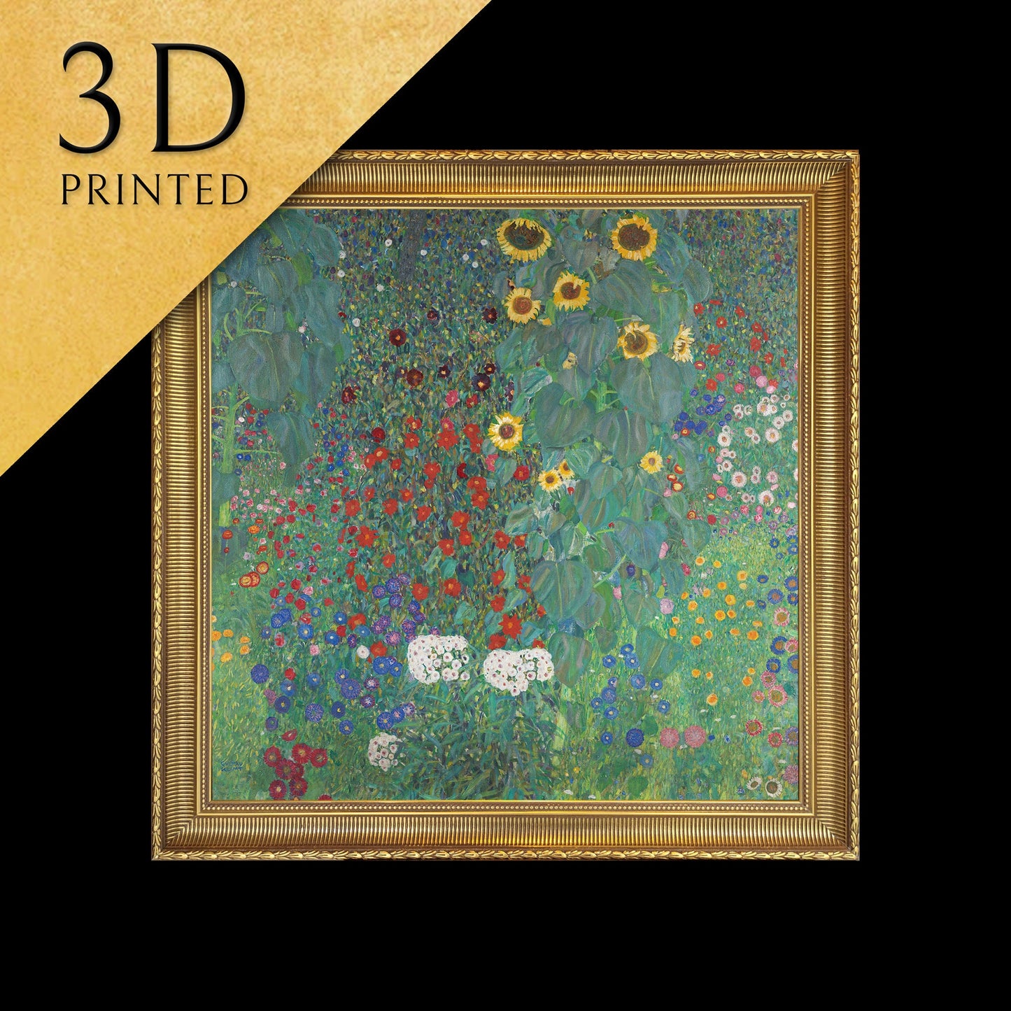 Farm Garden with Sunflowers by Gustav Klimt, 3d Printed with texture and brush strokes looks like original oil painting, flowers prints