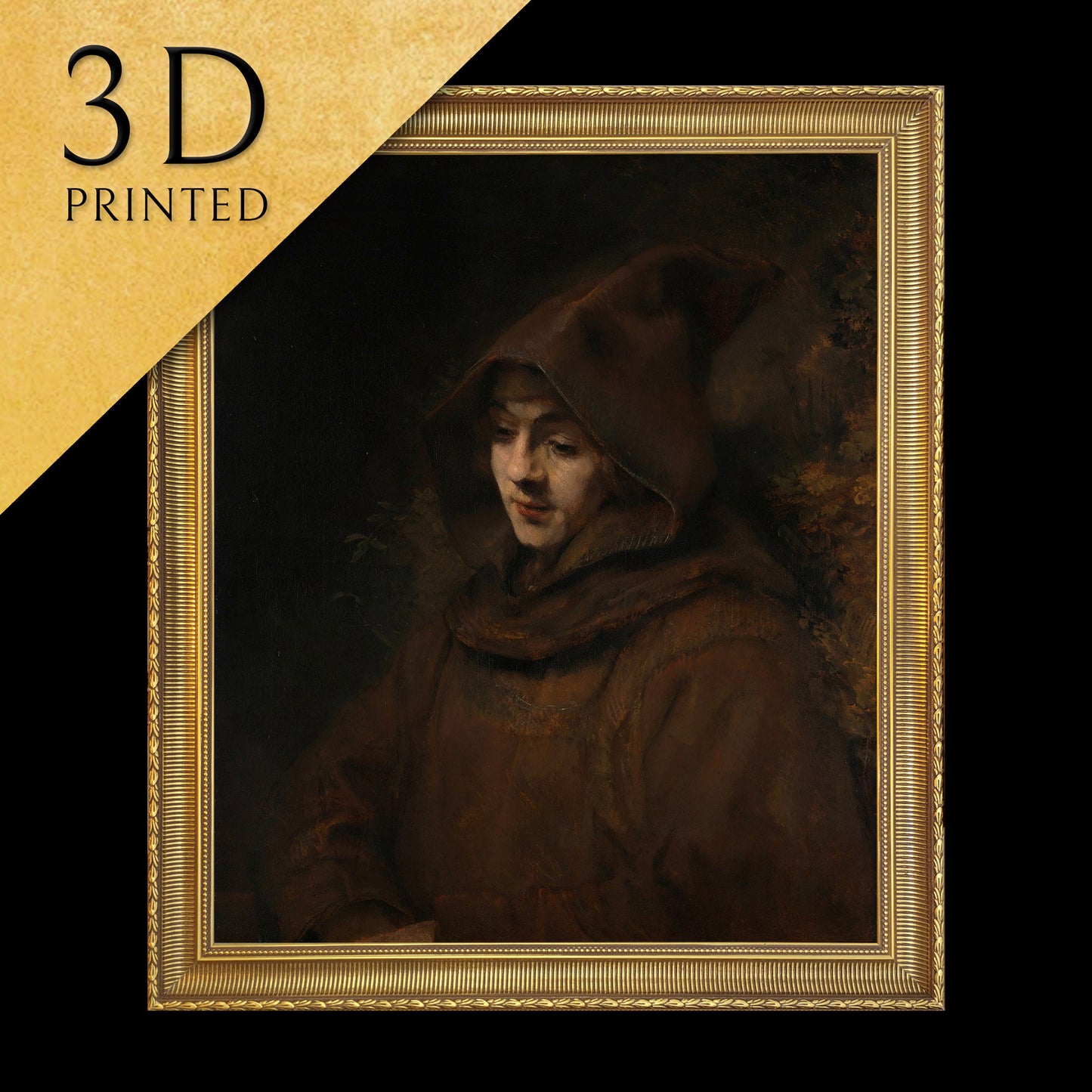 Rembrandt's Son Titus in a Monk's Habit by Rembrandt, 3d Printed with texture and brush strokes looks like original oil painting.