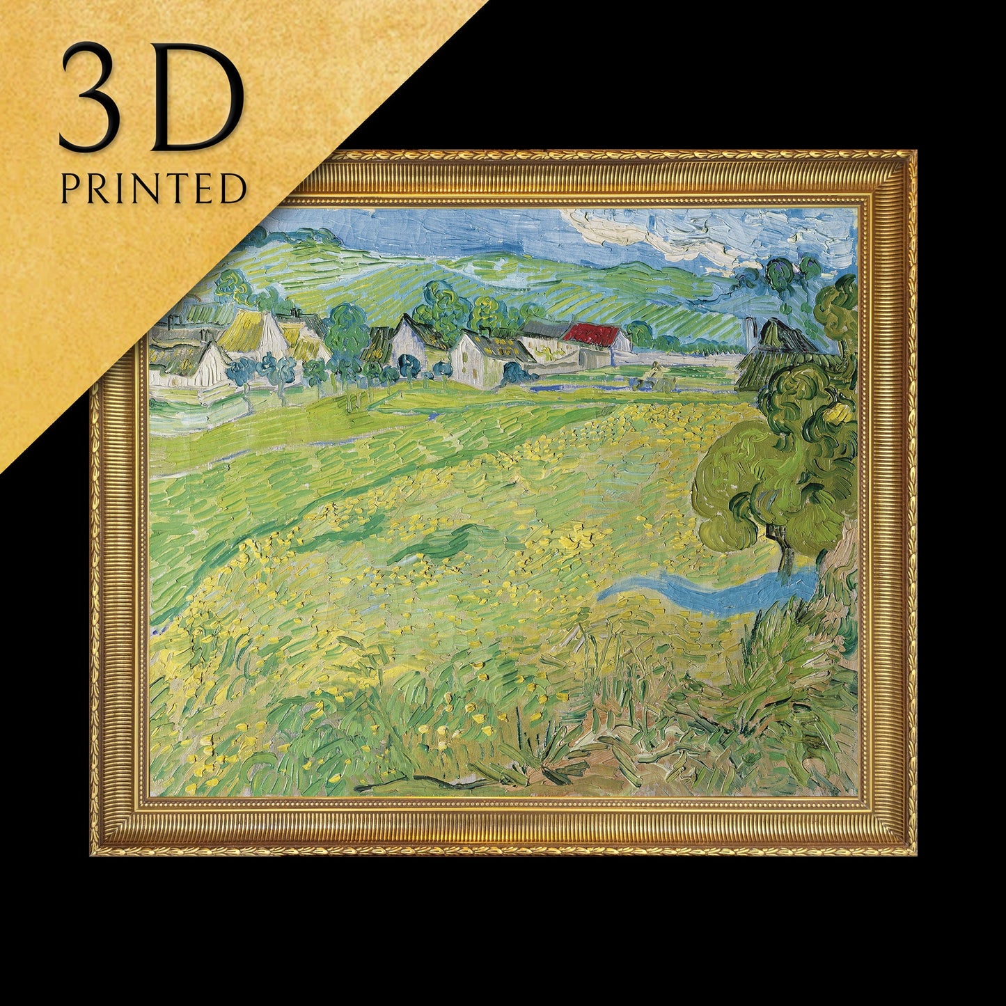 Les Vessenots in Auvers by Vincent Van Gogh, 3d Printed with texture and brush strokes looks like original oil painting