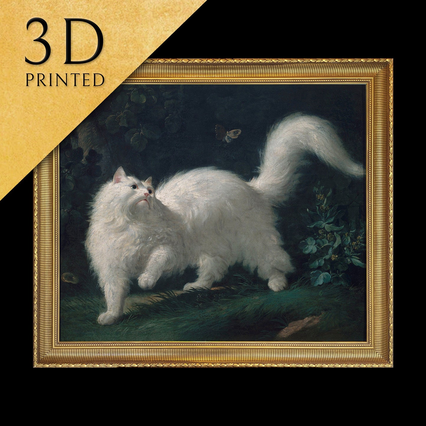 White Angora Cat Chasing by Jean Jacques Bachelier, 3d Printed with texture and brush strokes looks like original oil painting