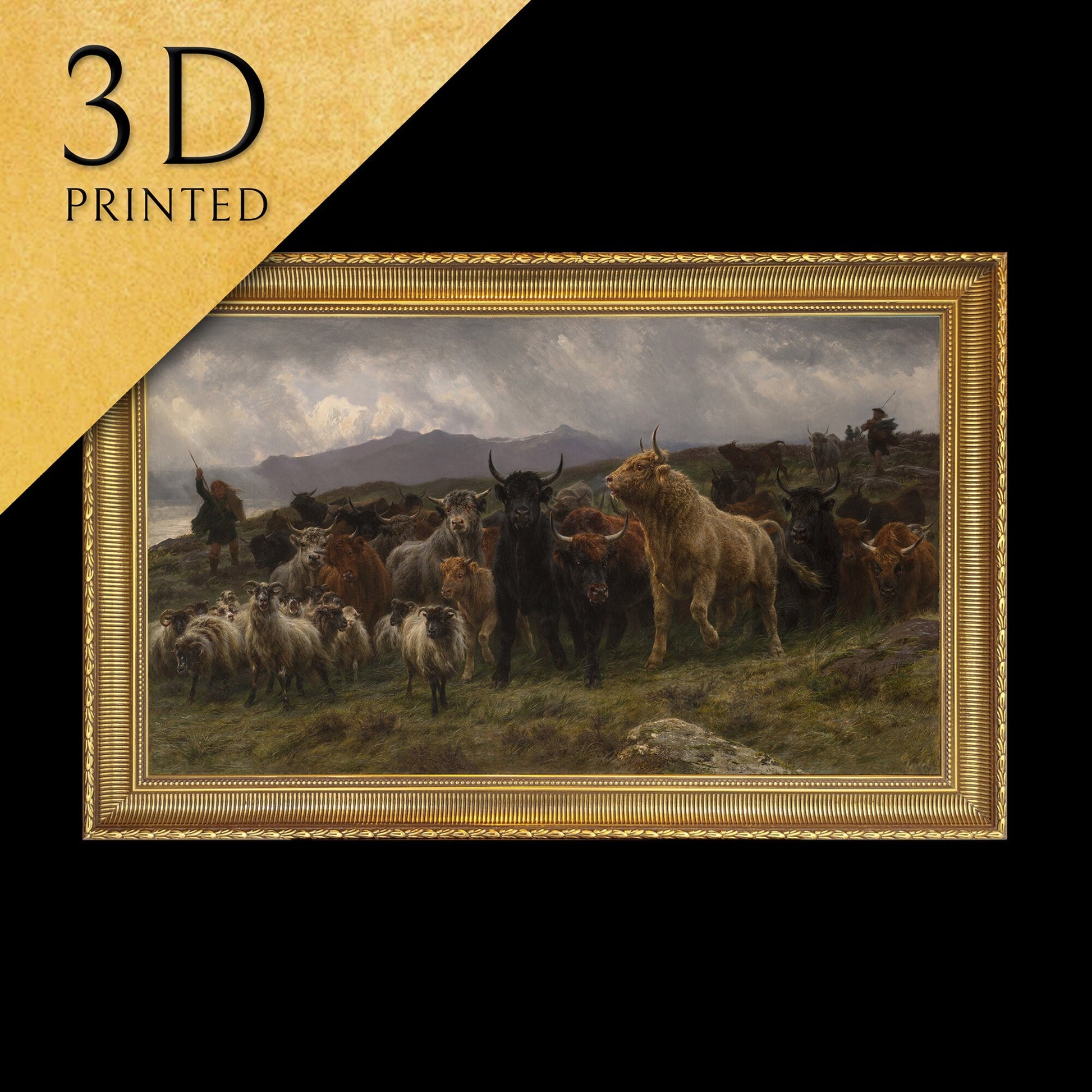 Highland Raid by Rosa Bonheur, 3d Printed with texture and brush strokes looks like original oil painting