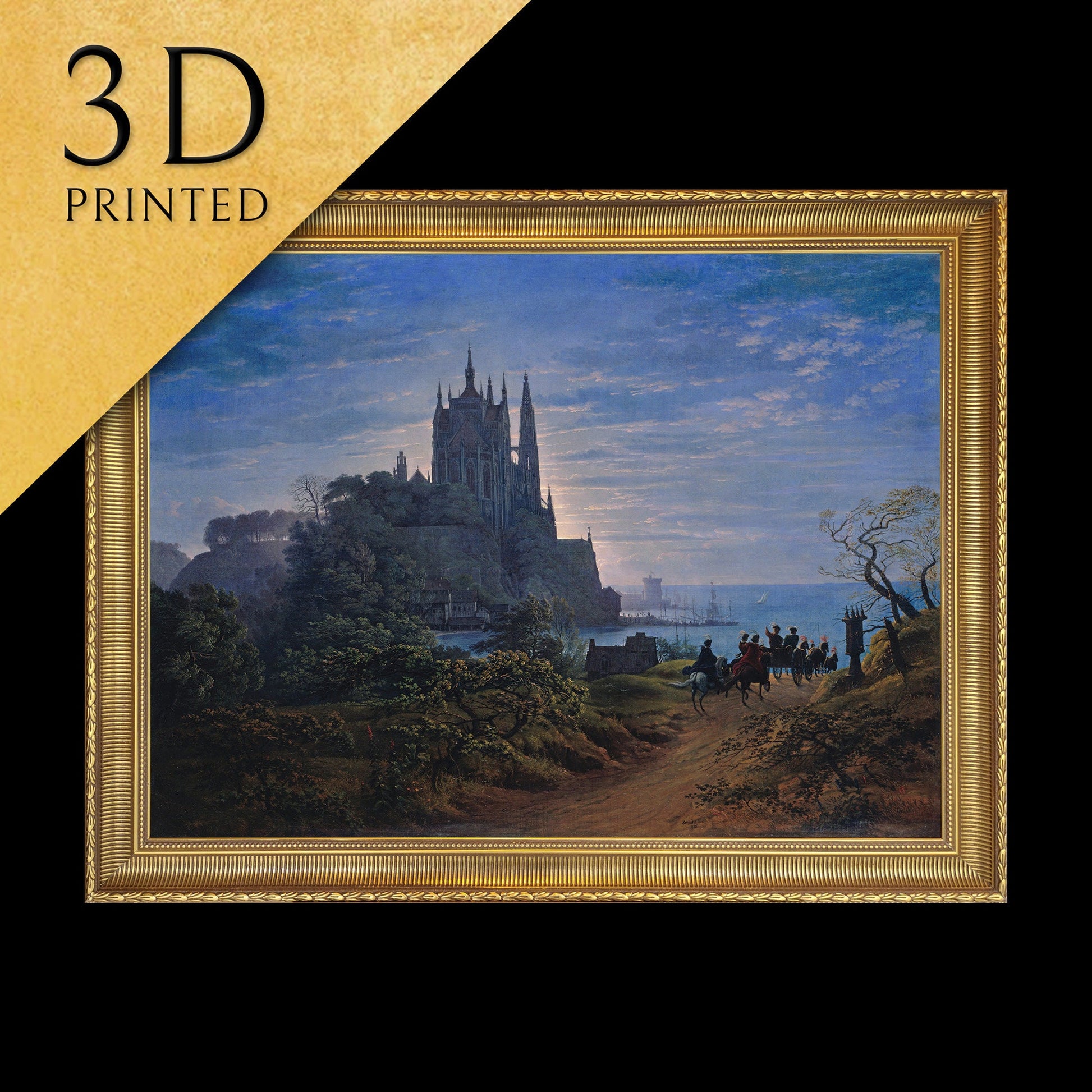 Gothic Church by the Sea by Karl Friedrich Schinkel, 3d Printed with texture and brush strokes looks like original oil painting