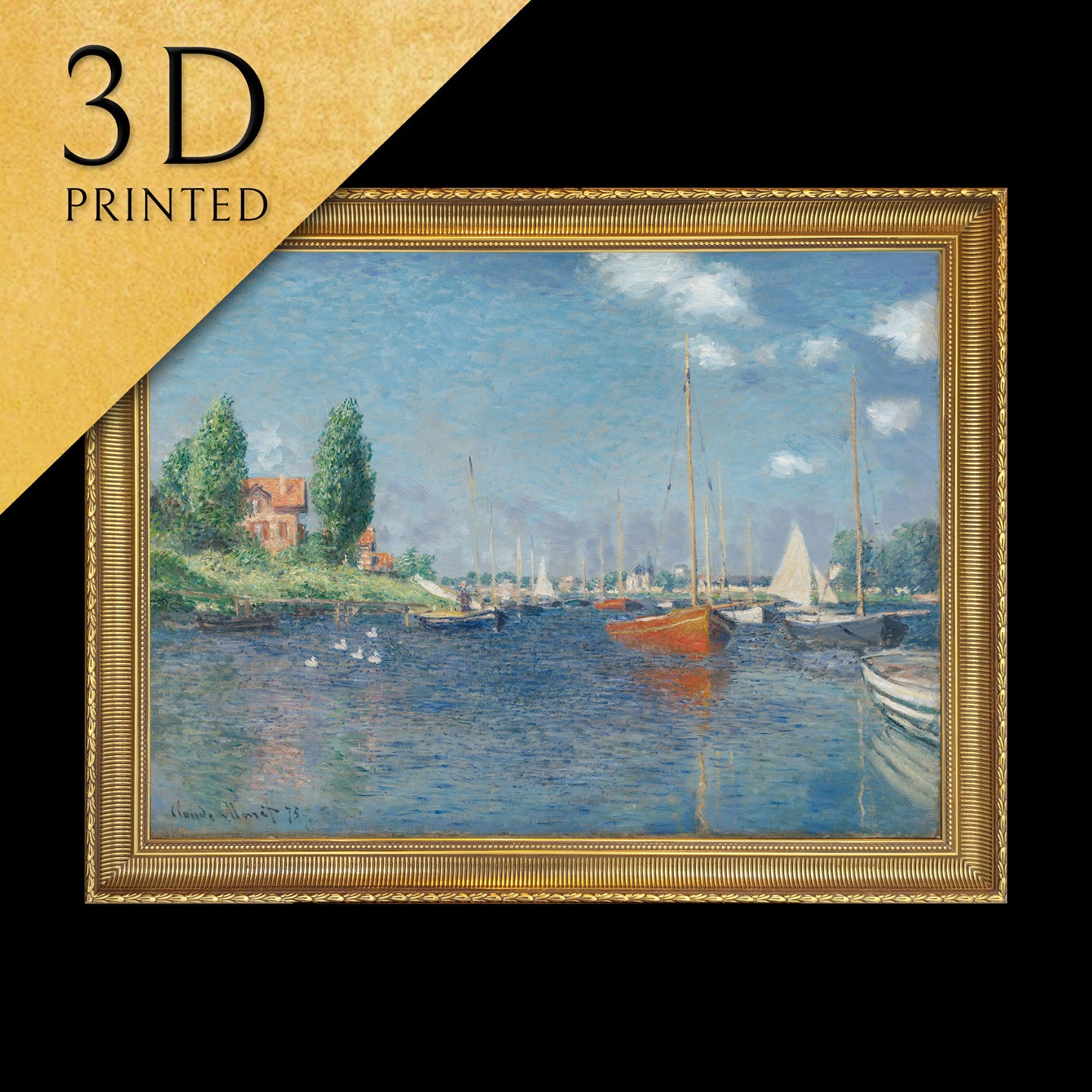 Red Boats Argenteuil by Claude Monet, 3d Printed with texture and brush strokes looks like original oil painting