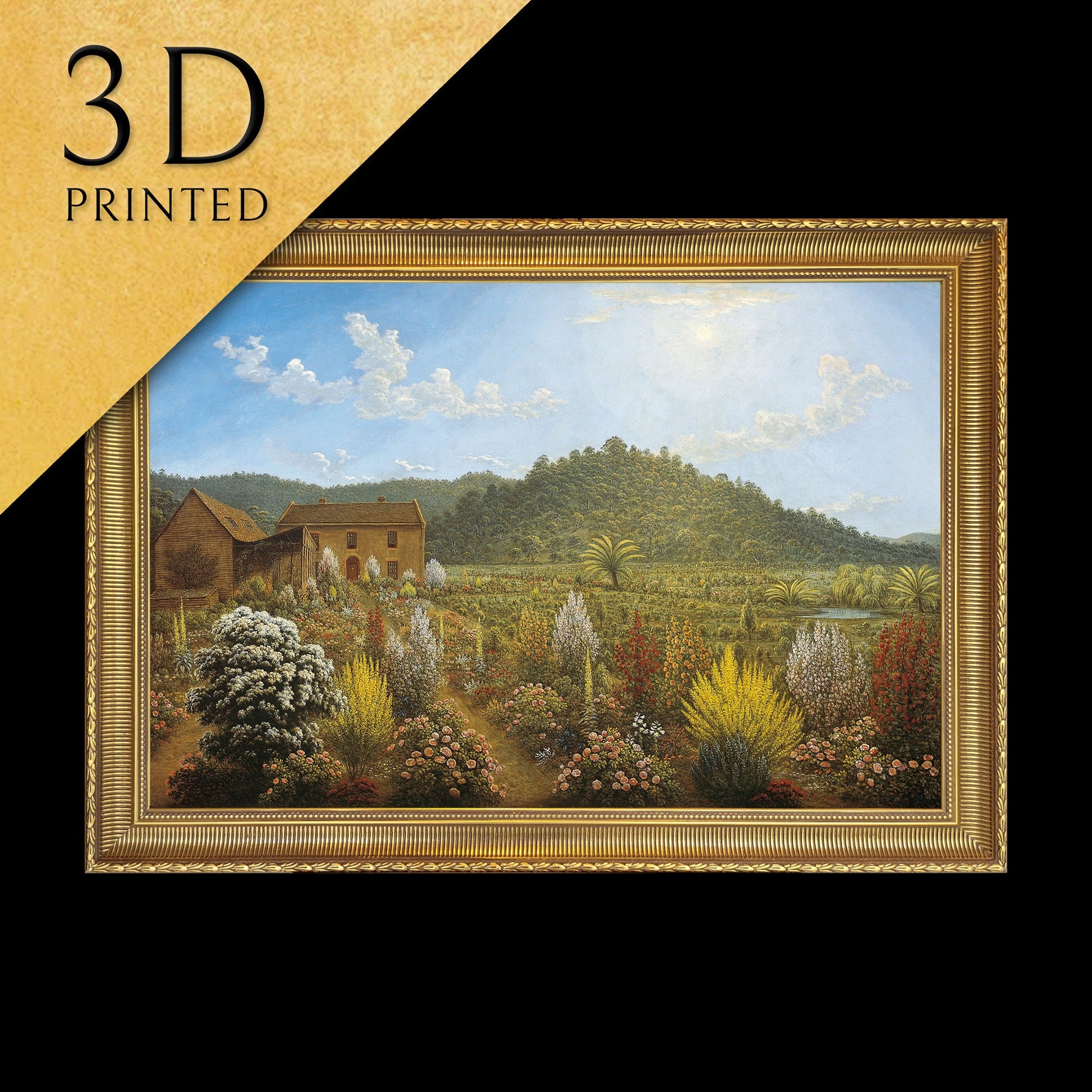 A View of the Artist's House and Garden by John Glover, 3d Printed with texture and brush strokes looks like original oil painting