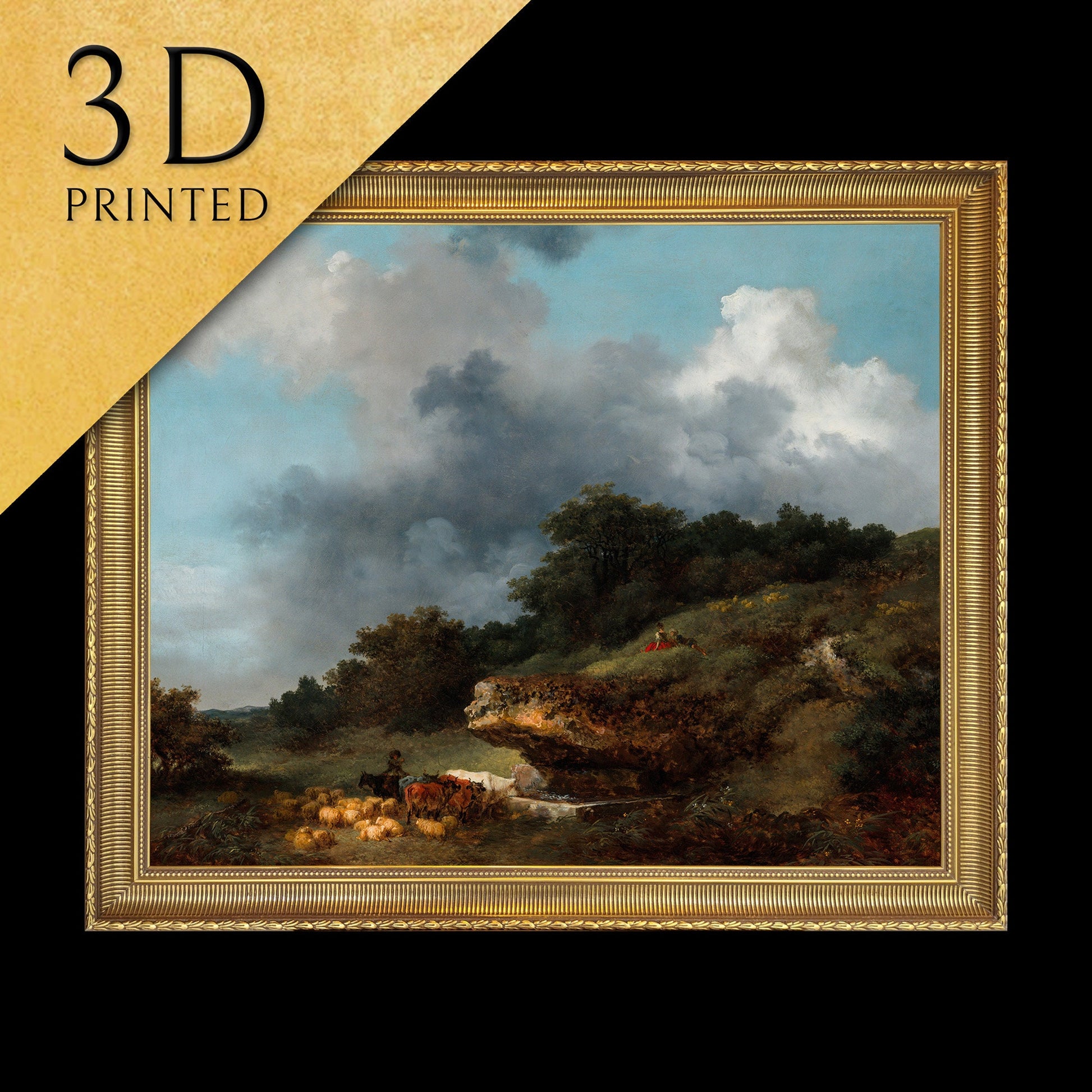 The Watering Place by Jean Honore Fragonard, 3d Printed with texture and brush strokes looks like original oil painting