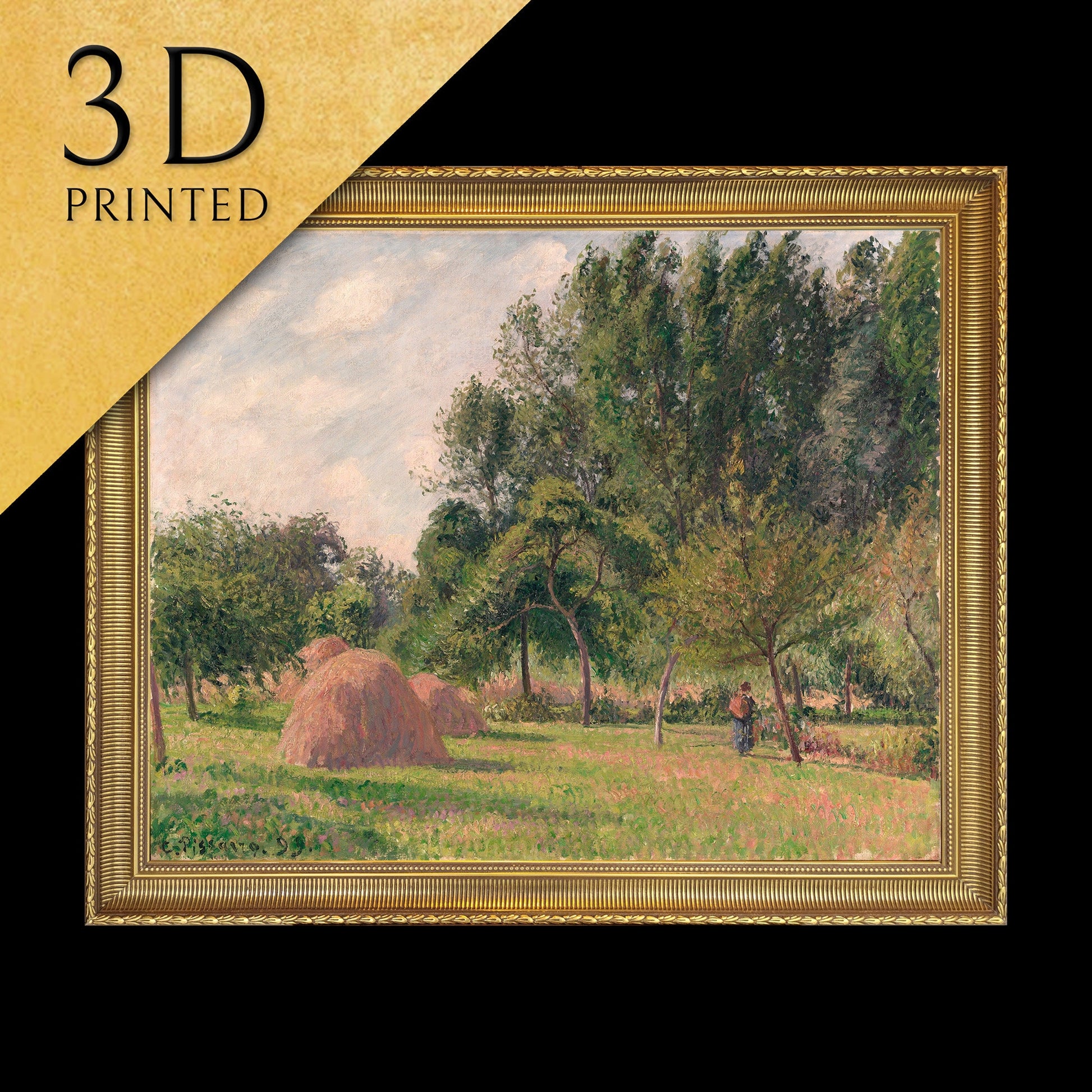 Haystacks, Morning, Éragny by Camille Pissarro, 3d Printed with texture and brush strokes looks like original oil painting.