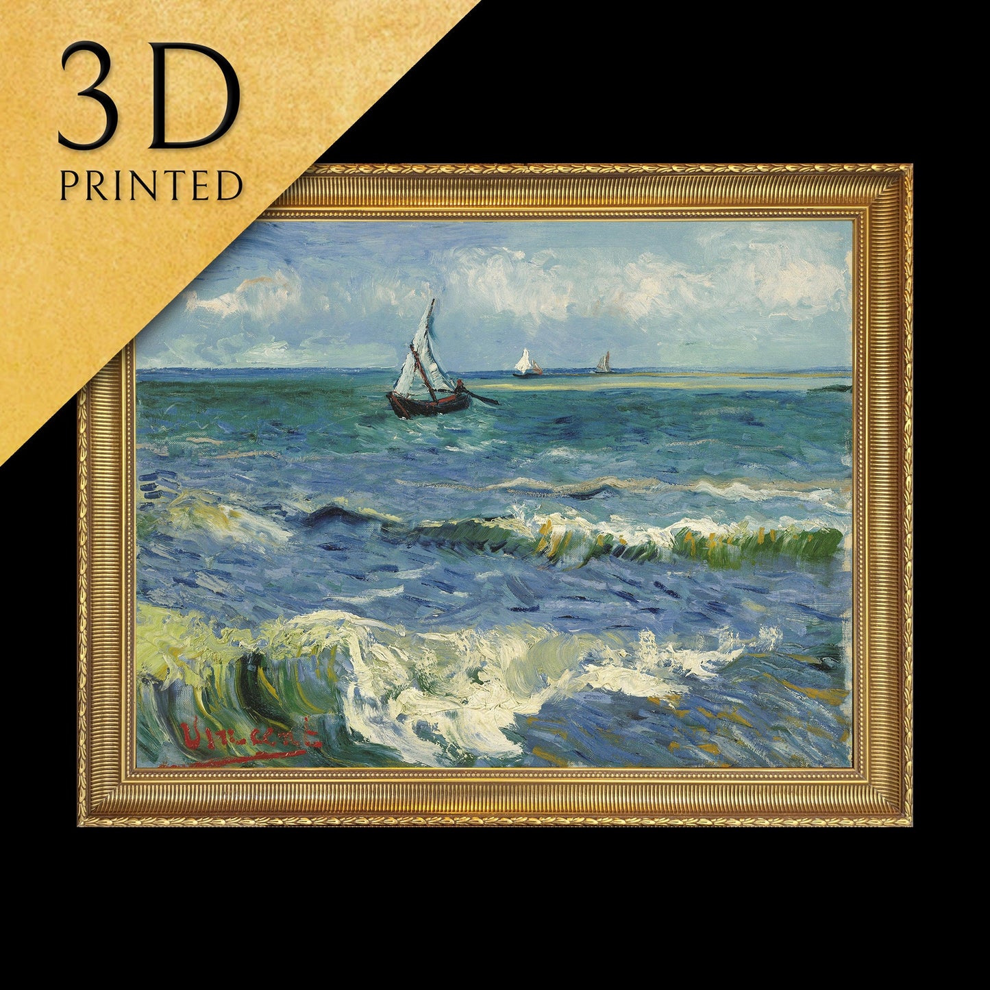 Seascape near Les Saintes Maries by Vincent Van Gogh, 3d Printed with texture and brush strokes looks like original oil painting.