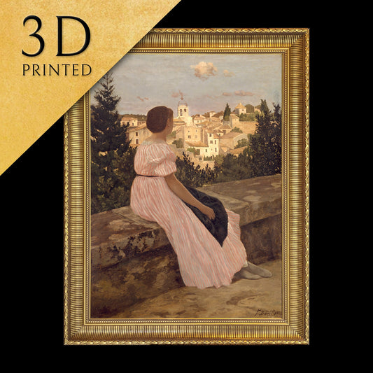 The Pink Dress by Frederic Bazille, 3d Printed with texture and brush strokes looks like original oil painting