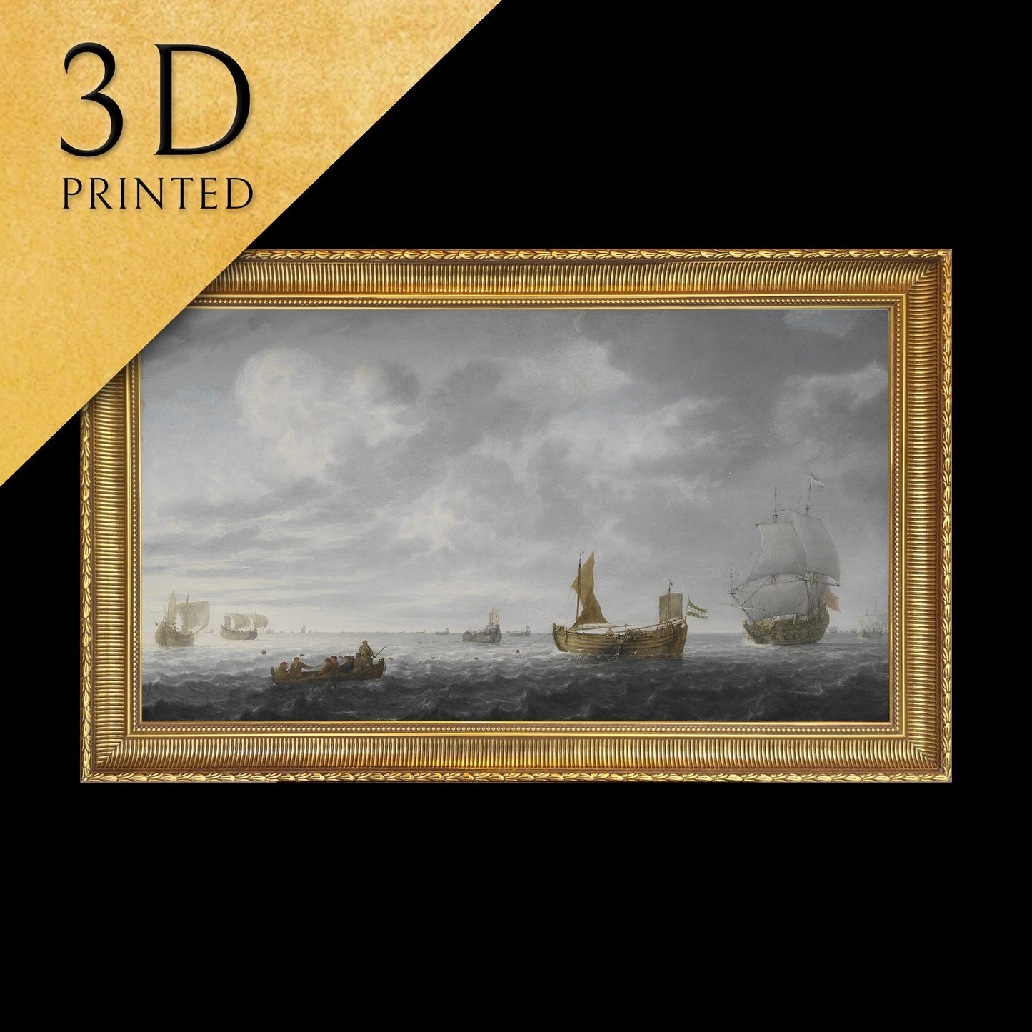 Boats Shooting their Nets by Simon de Vlieger Dutch, 3d Printed with texture and brush strokes looks like original oil painting