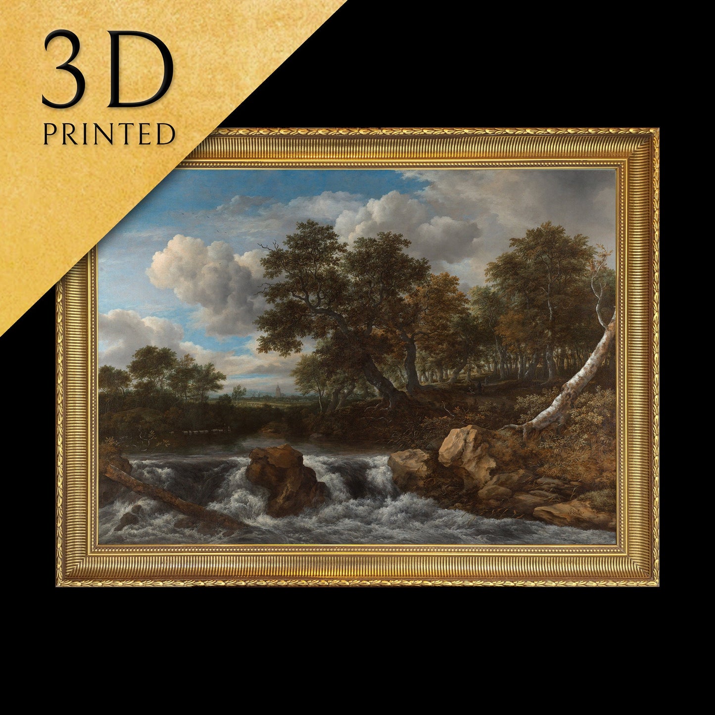 Landscape with Waterfall by Jacob van Ruisdael, Essex, 3d Printed with texture and brush strokes looks like original oil painting