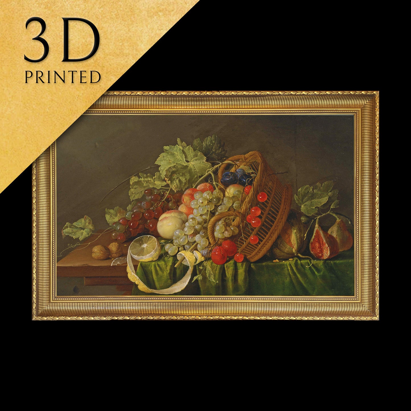 Still Life with a Basket of Fruit by Cornelis de Heem, 3d Printed with texture and brush strokes looks like original oil painting.