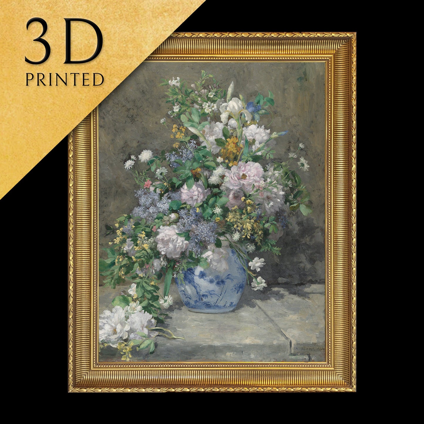 Spring Bouquet by Pierre Auguste Renoir, 3d Printed with texture and brush strokes looks like original oil painting.