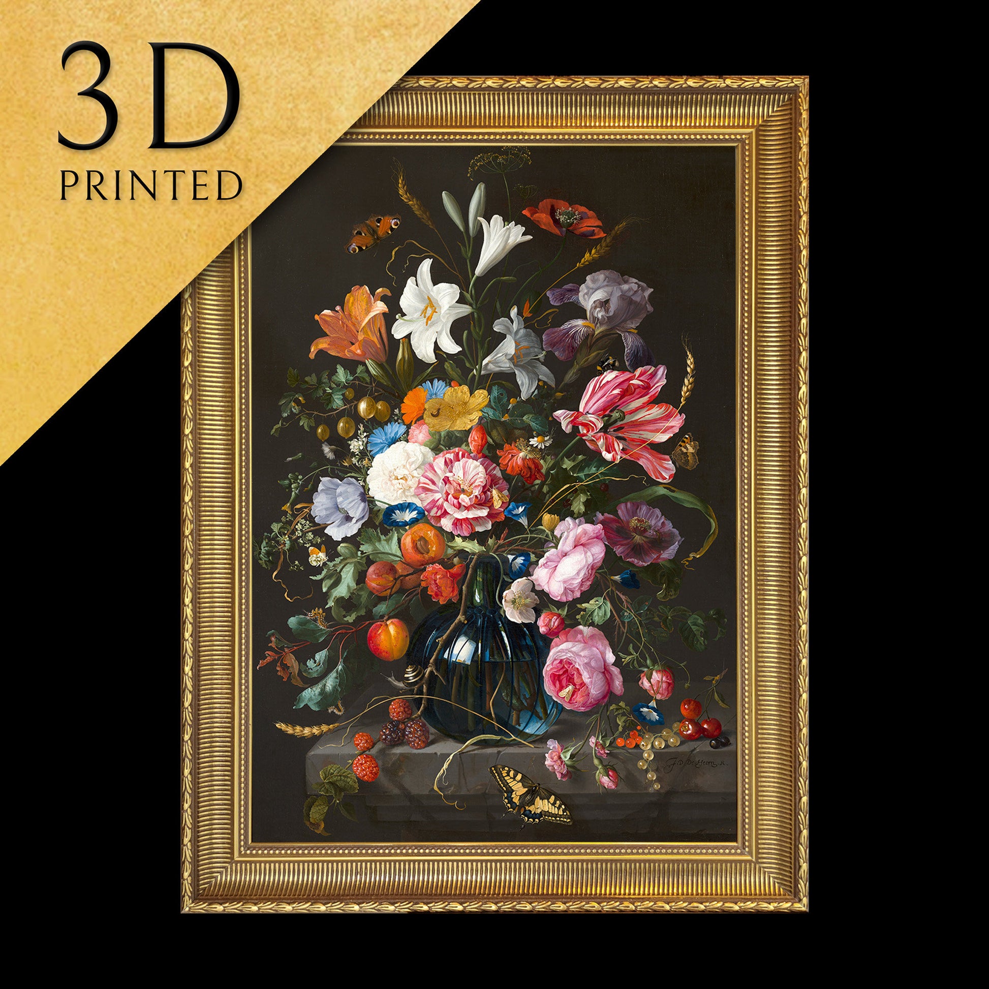 Vase of Flowers by Jan Davidsz de Heem, 3d Printed with texture and brush strokes looks like original oil painting.