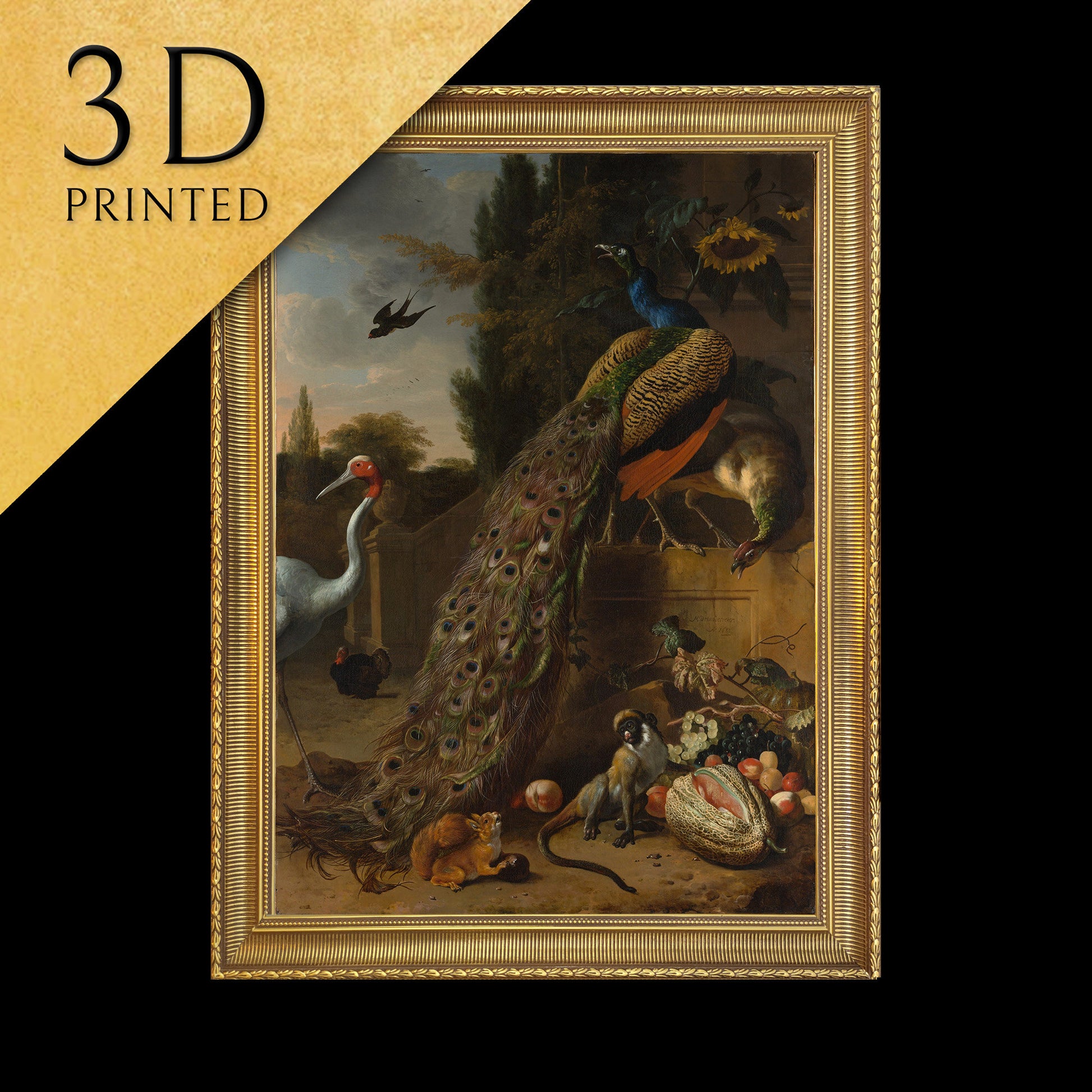 Peacocks by Melchior D'Hondecoeter, 3d Printed with texture and brush strokes looks like original oil painting