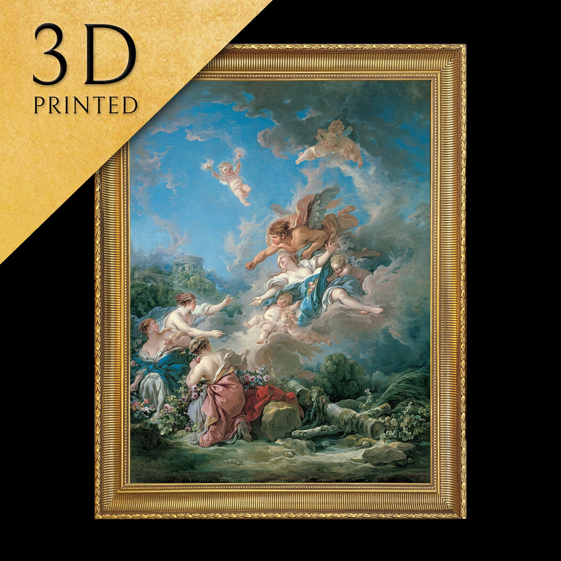 Boreas Abducting Oreithyia by François Boucher, 3d Printed with texture and brush strokes looks like original oil painting.