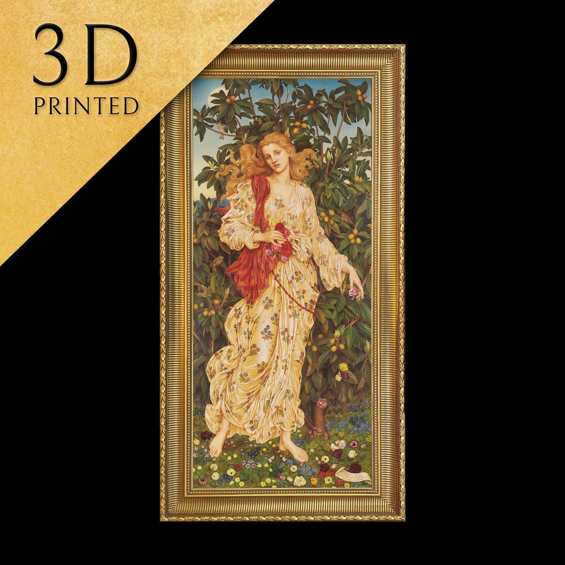 Flora by Evelyn De Morgan, 3d Printed with texture and brush strokes looks like original oil painting.