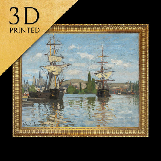 Ships Riding on the Seine at Rouen by Claude Monet, 3d Printed with texture and brush strokes looks like original oil painting.