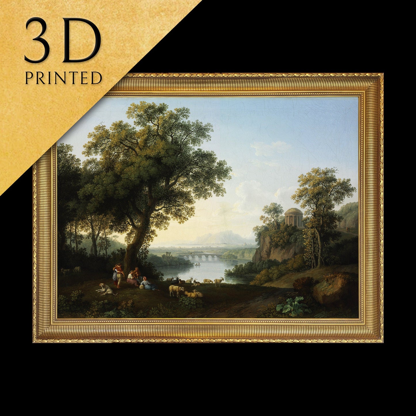 Riverside Landscape by Jacob Philipp Hackert, 3d Printed with texture and brush strokes looks like original oil painting.