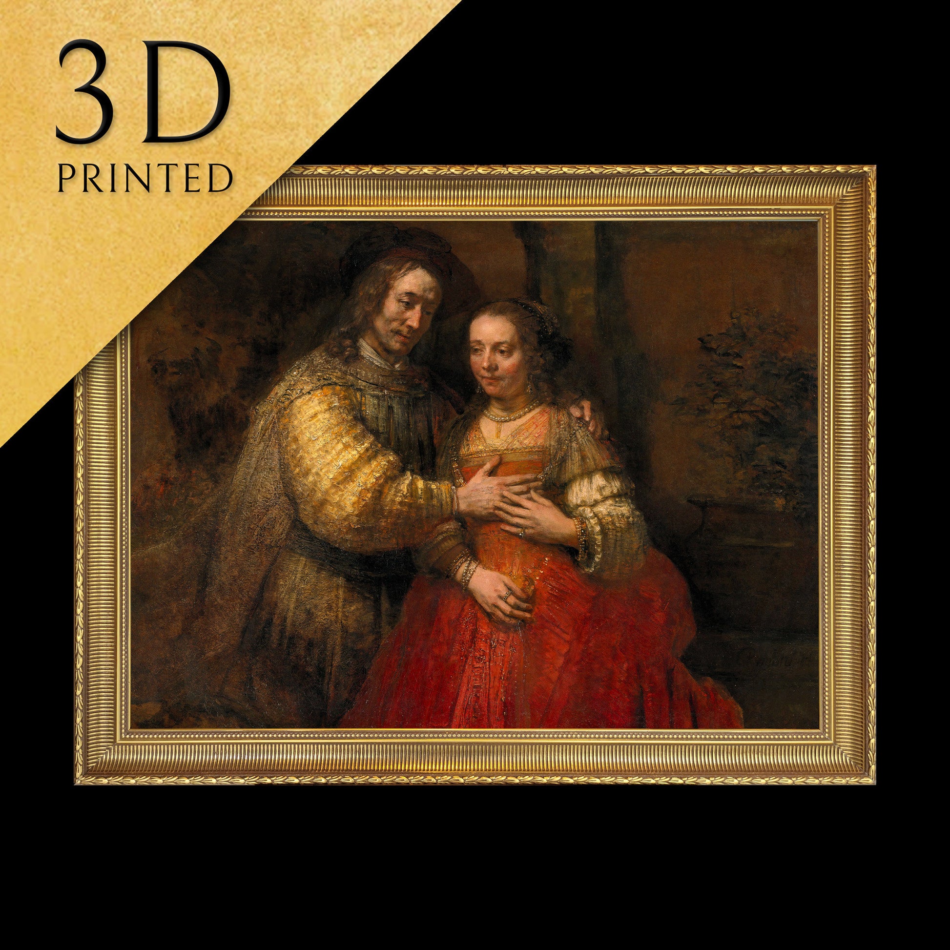 Isaac and Rebecca by Rembrandt, 3d Printed with texture and brush strokes looks like original oil painting.