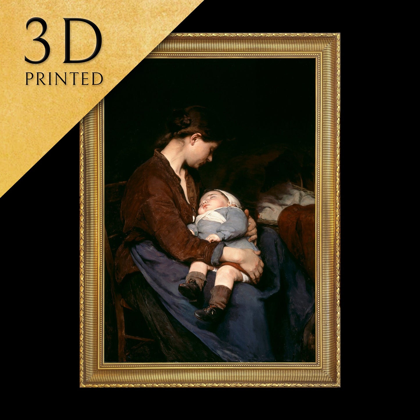A Mother by Elizabeth Nourse, 3d Printed with texture and brush strokes looks like original oil painting.