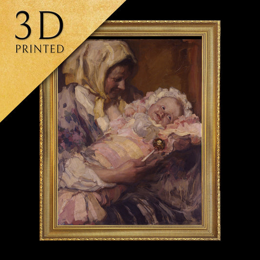 Mother and Child by Hans Looschen, 3d Printed with texture and brush strokes looks like original oil painting.