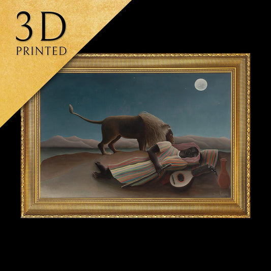 The Sleeping Gypsy by Henri Rousseau, 3d Printed with texture and brush strokes looks like original oil painting.