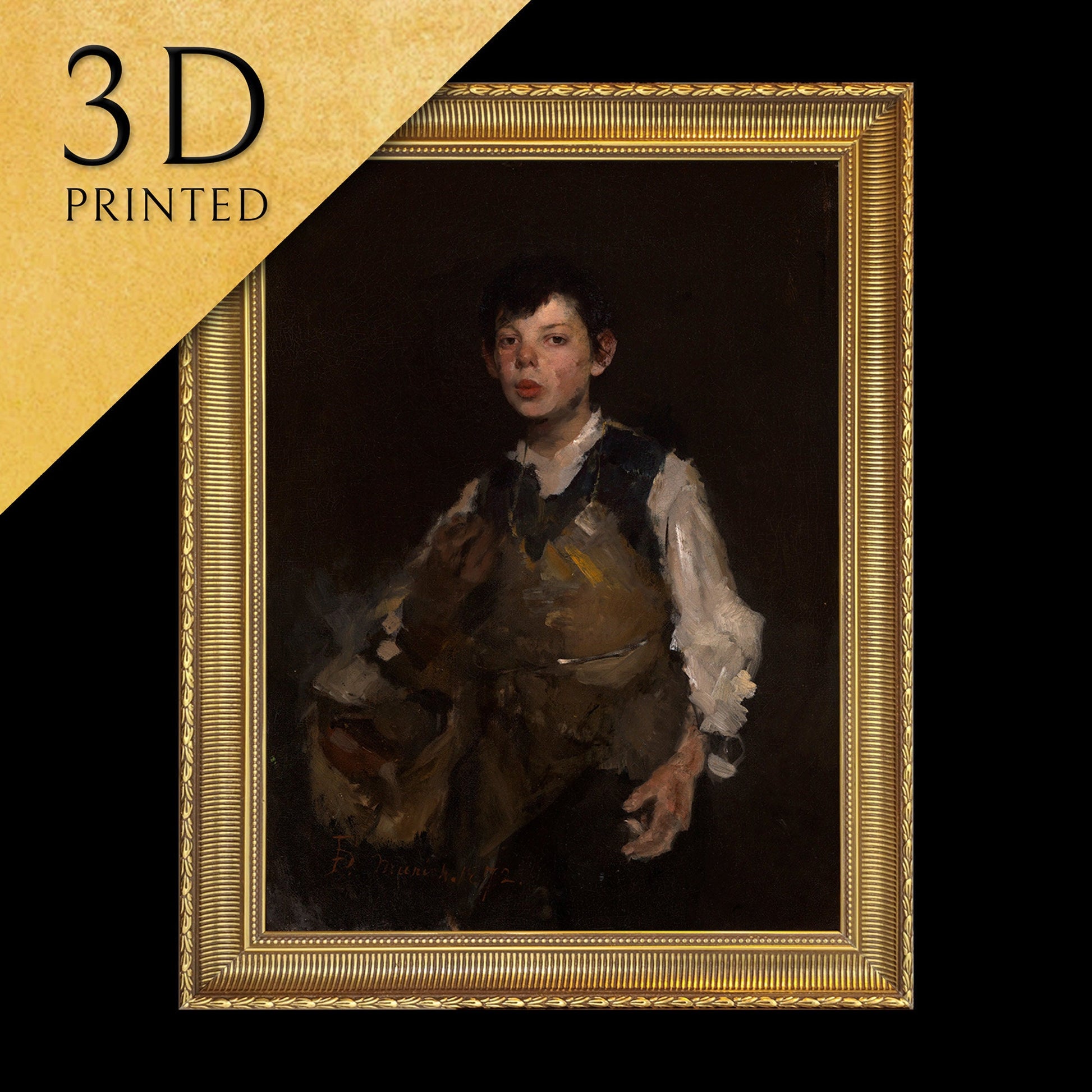 The Whistling Boy by Frank Duveneck, 3d Printed with texture and brush strokes looks like original oil painting.