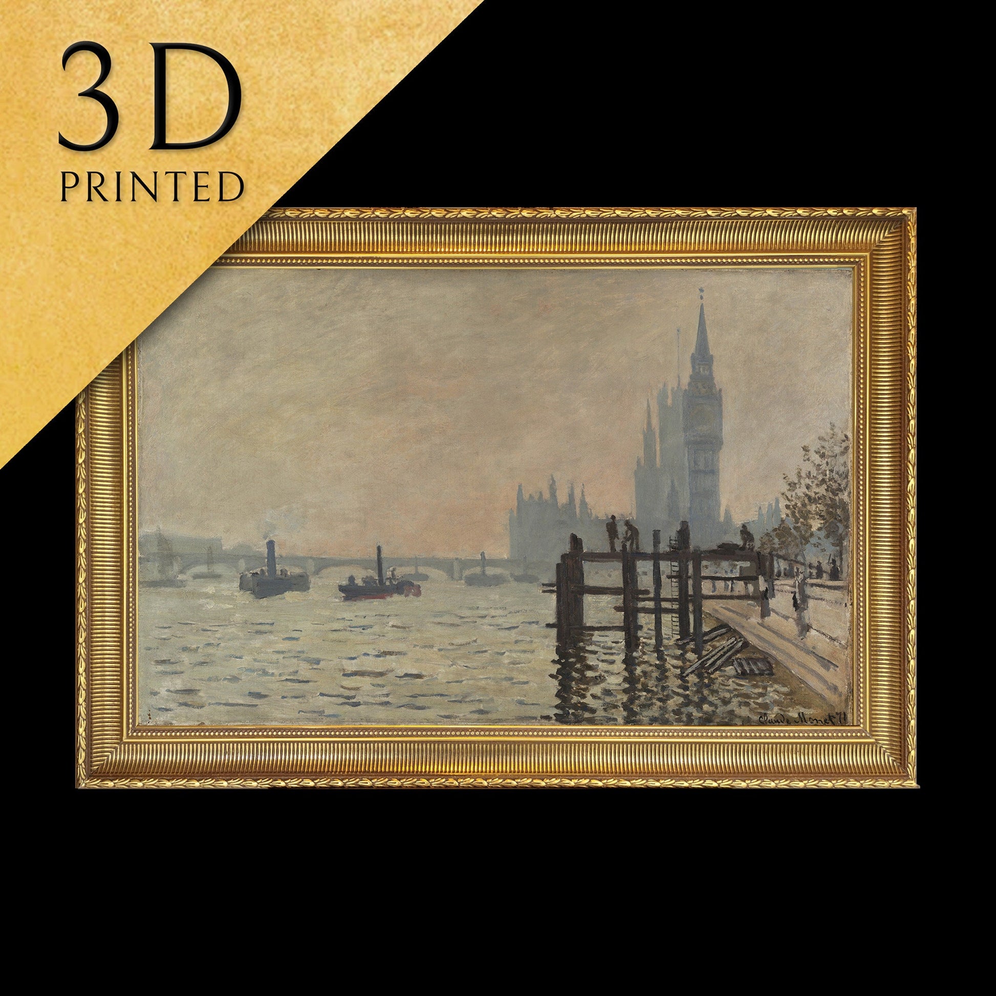 The Thames below Westminster by Claude Monet, 3d Printed with texture and brush strokes looks like original oil painting.