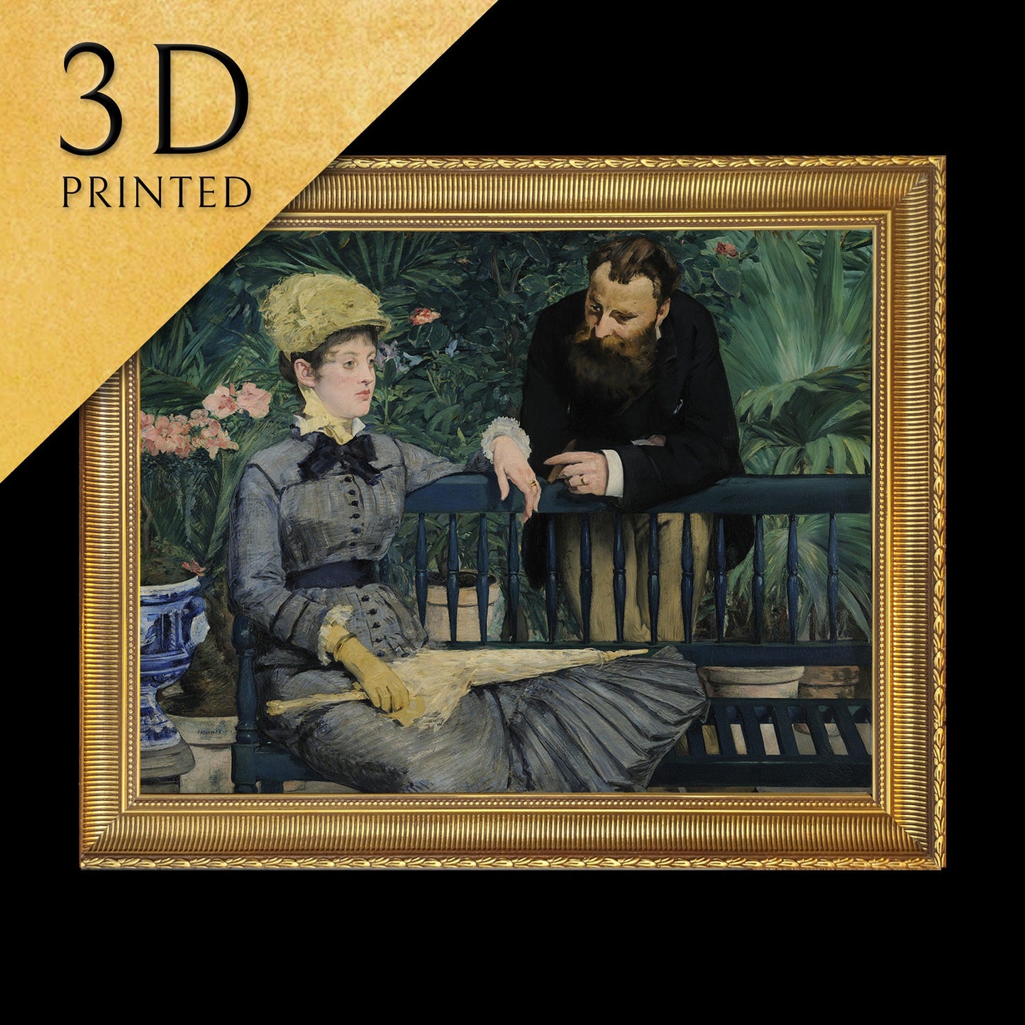 In the Conservatory by Edouard Manet, 3d Printed with texture and brush strokes looks like original oil painting.