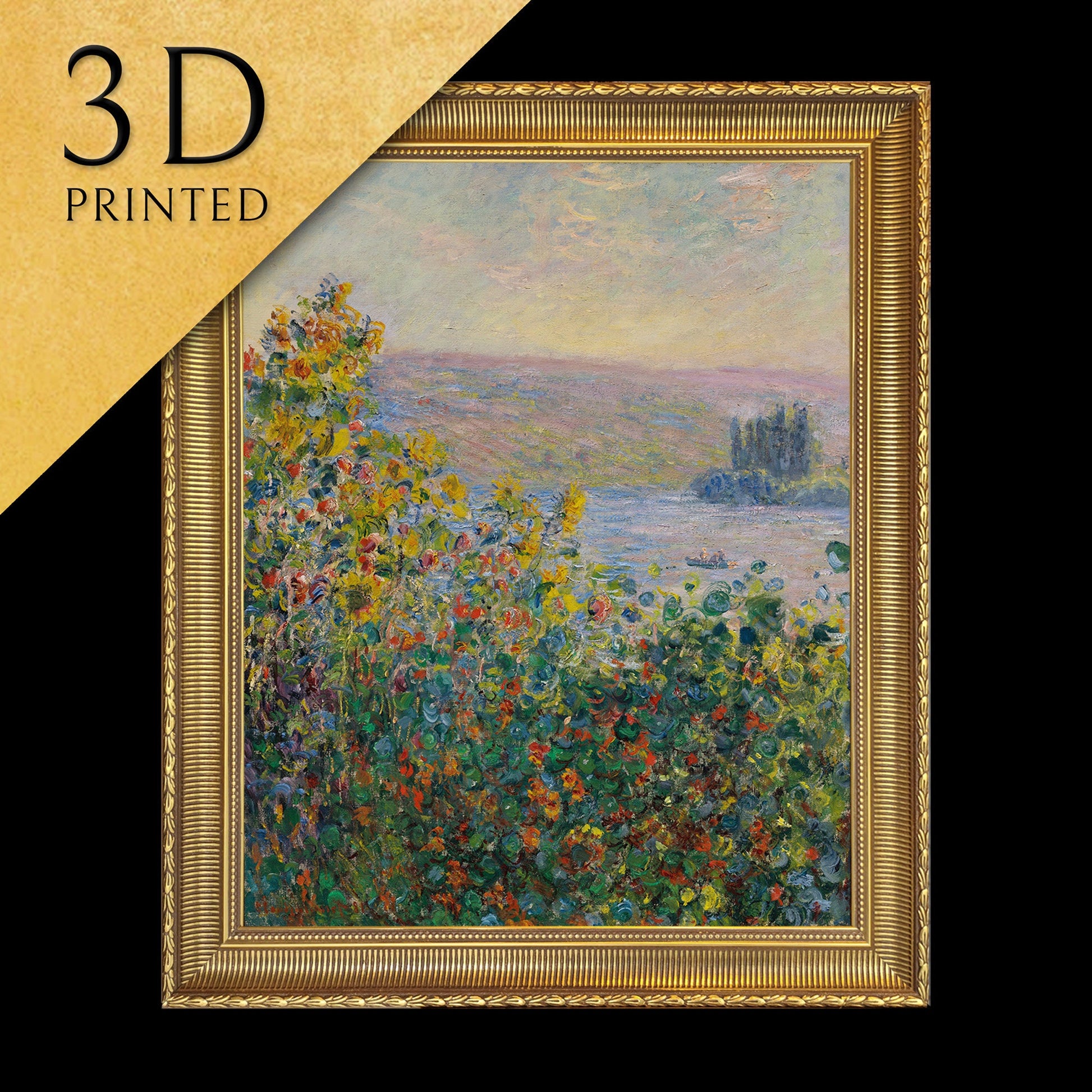 Flower Beds at Vetheuil by Claude Monet, 3d Printed with texture and brush strokes looks like original oil painting.