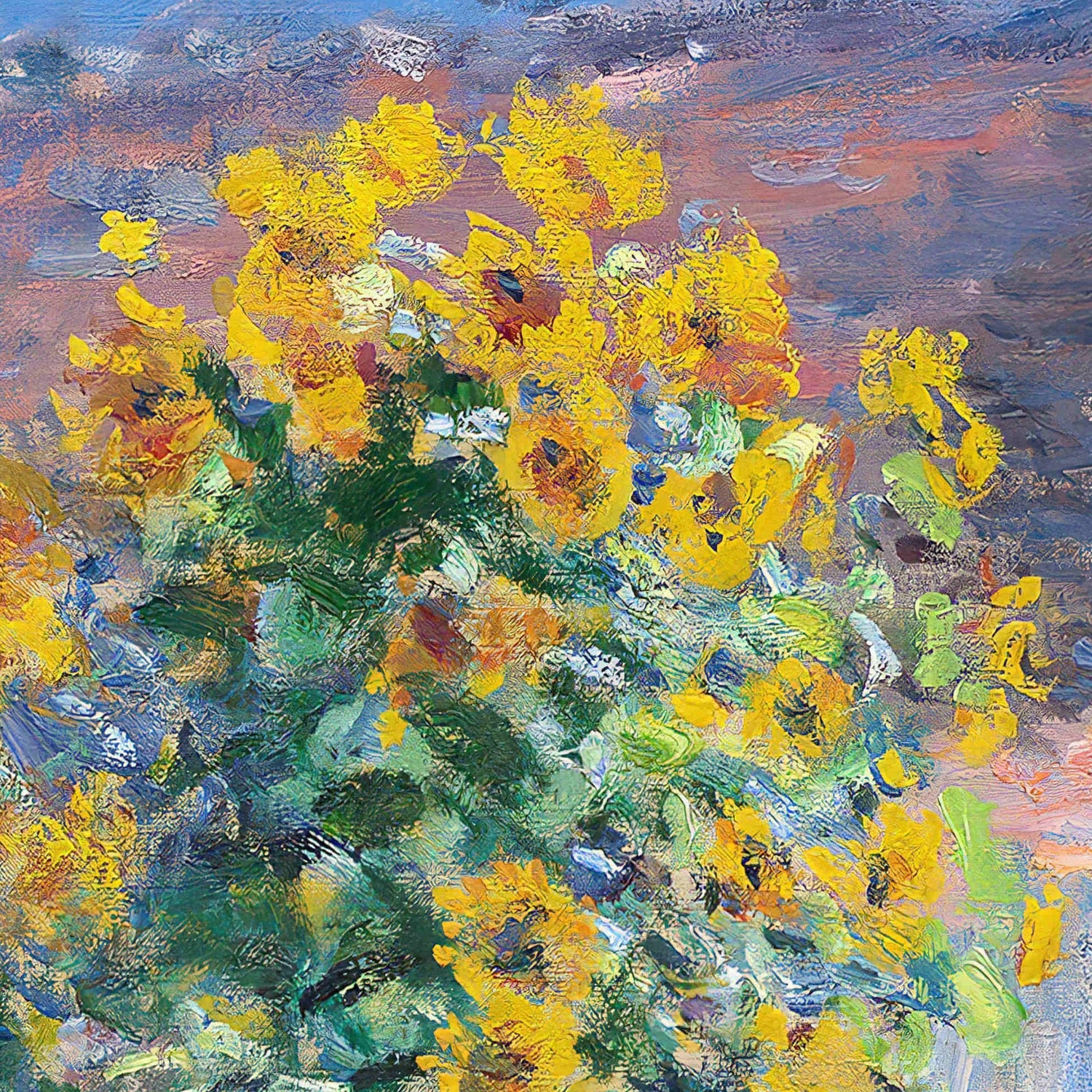 Garden with Sunflowers by Claude Monet, 3d Printed with texture and brush strokes looks like original oil-painting, code:017