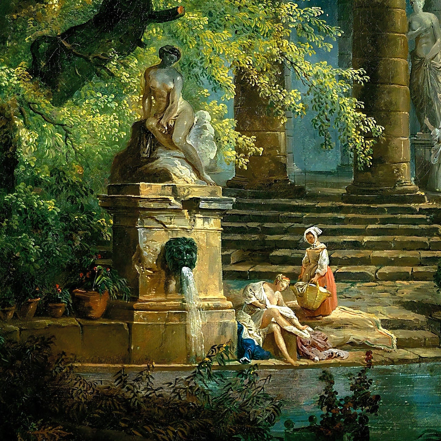 The Bathing Pool by Hubert Robert: 3D Textured Art Print