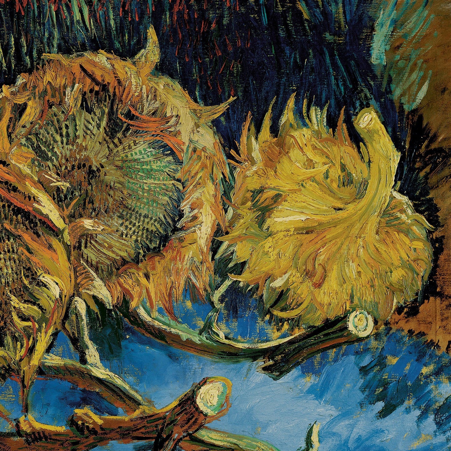 Four Sunflowers Gone to Seed by Vincent Van Gogh, 3d Printed with texture and brush strokes looks like original oil painting