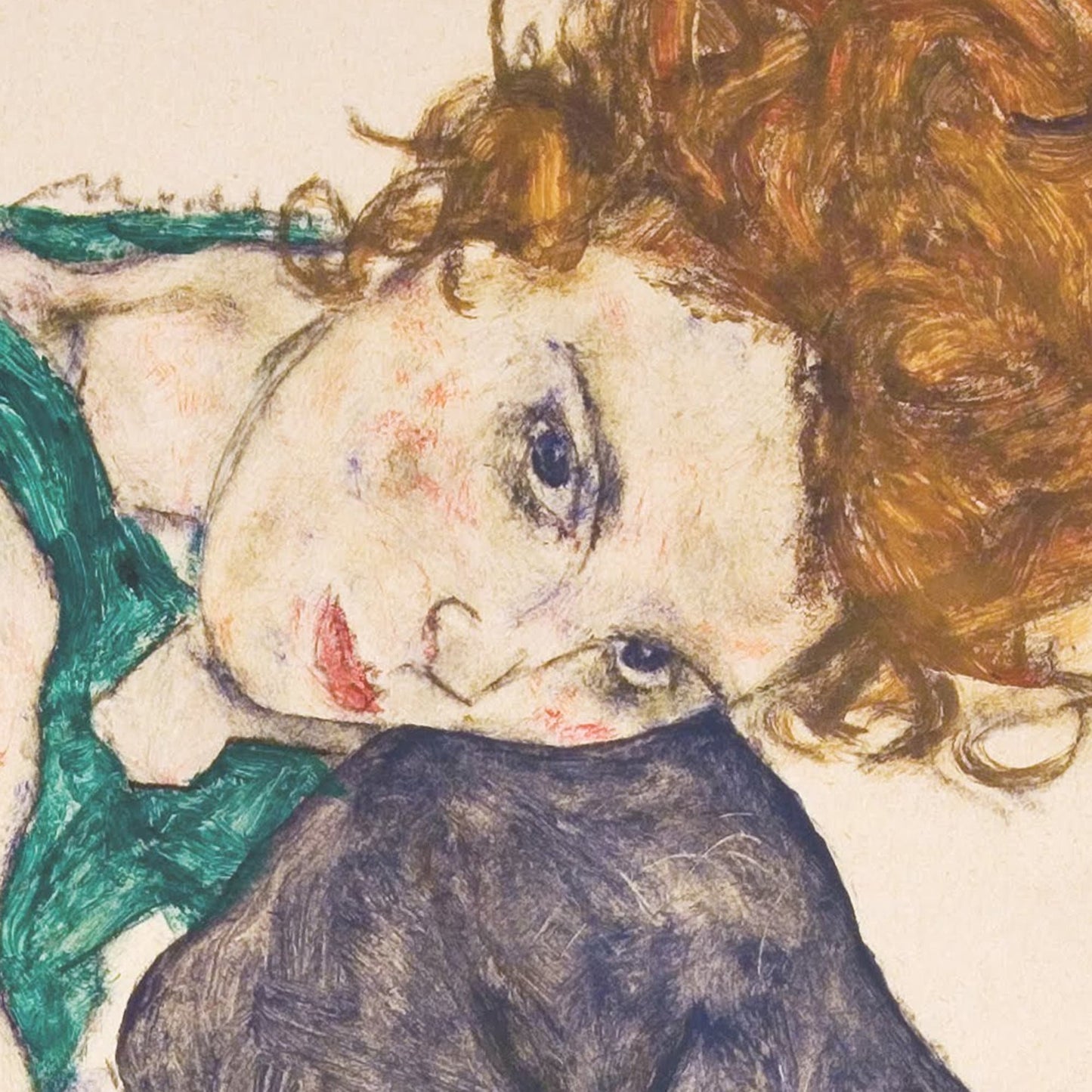 Seated Woman with Legs Drawn Up by Egon Schiele, 3d Printed with texture and brush strokes looks like original oil painting